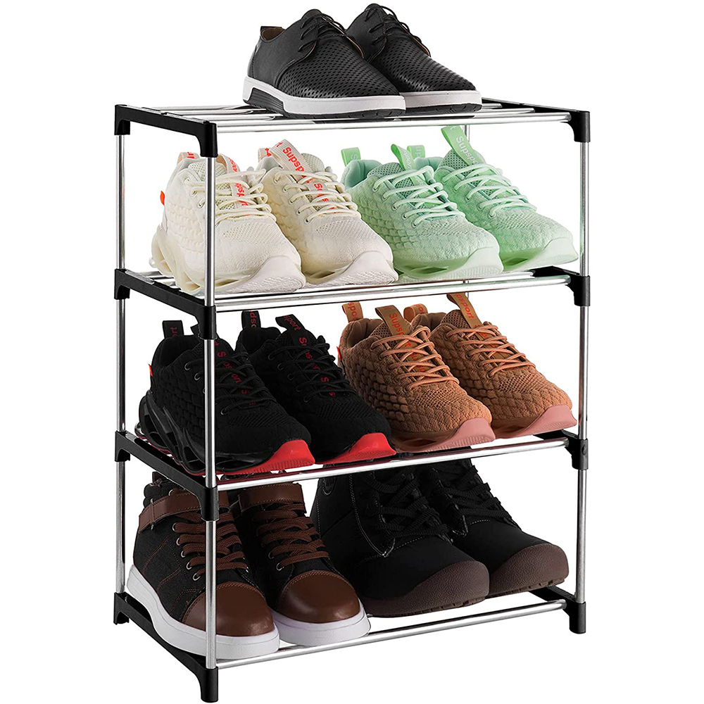 4Tier Stackable Small Shoe Rack, Lightweight Shoe Shelf Storage
