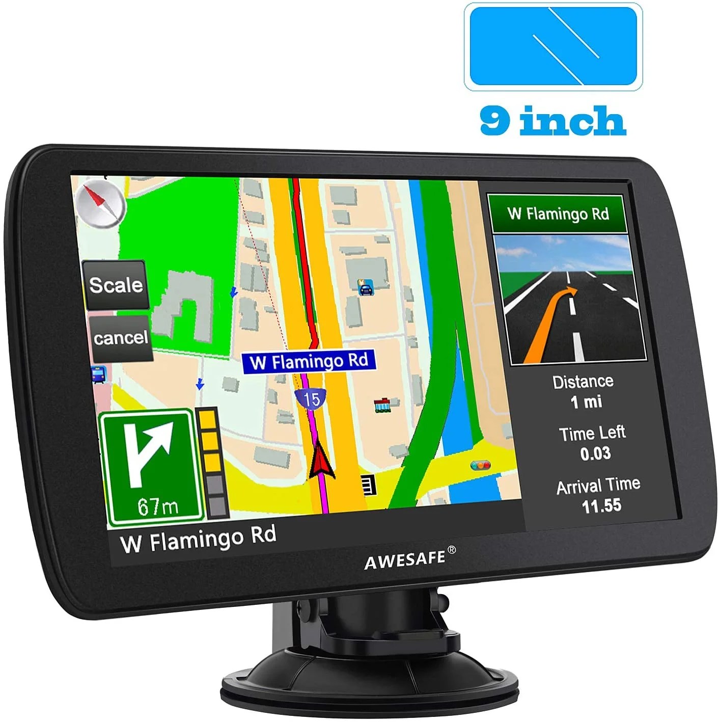 AWESAFE Car GPS 9 inch Touch Screen GPS Navigation for car Life Time
