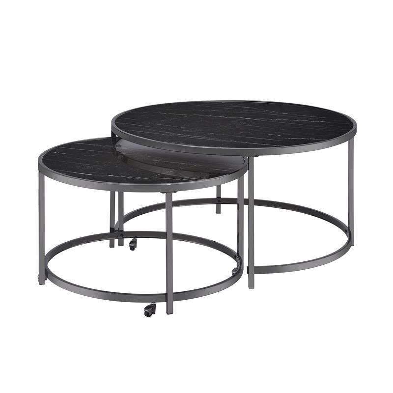Rayne Black Faux Marble Glass and Chrome Nesting Cocktail Table Set
