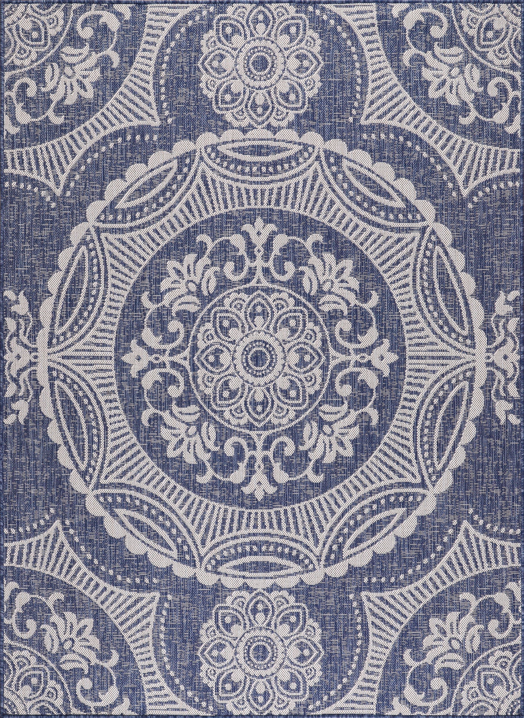 Beverly Rug Large Outdoor Patio Rugs 8' x 10' Blue and White Area Rug