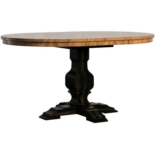 Weston Home 40 60" Oval Wood Dining Table with Leaf, Oak Top, Pedestal