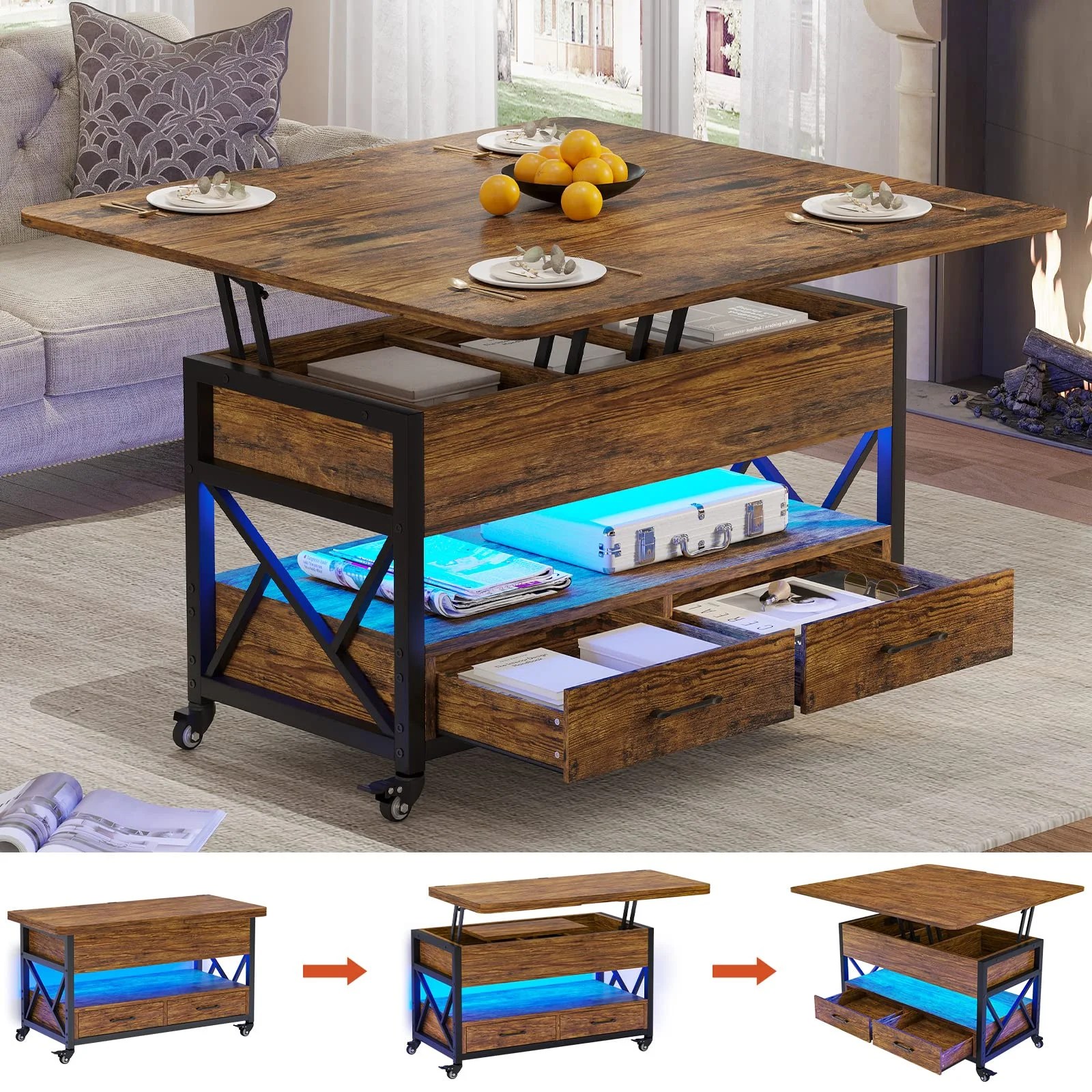 Itaar 40" Lift Top Coffee Table, 4 in 1 Coffee Tables with Storage for