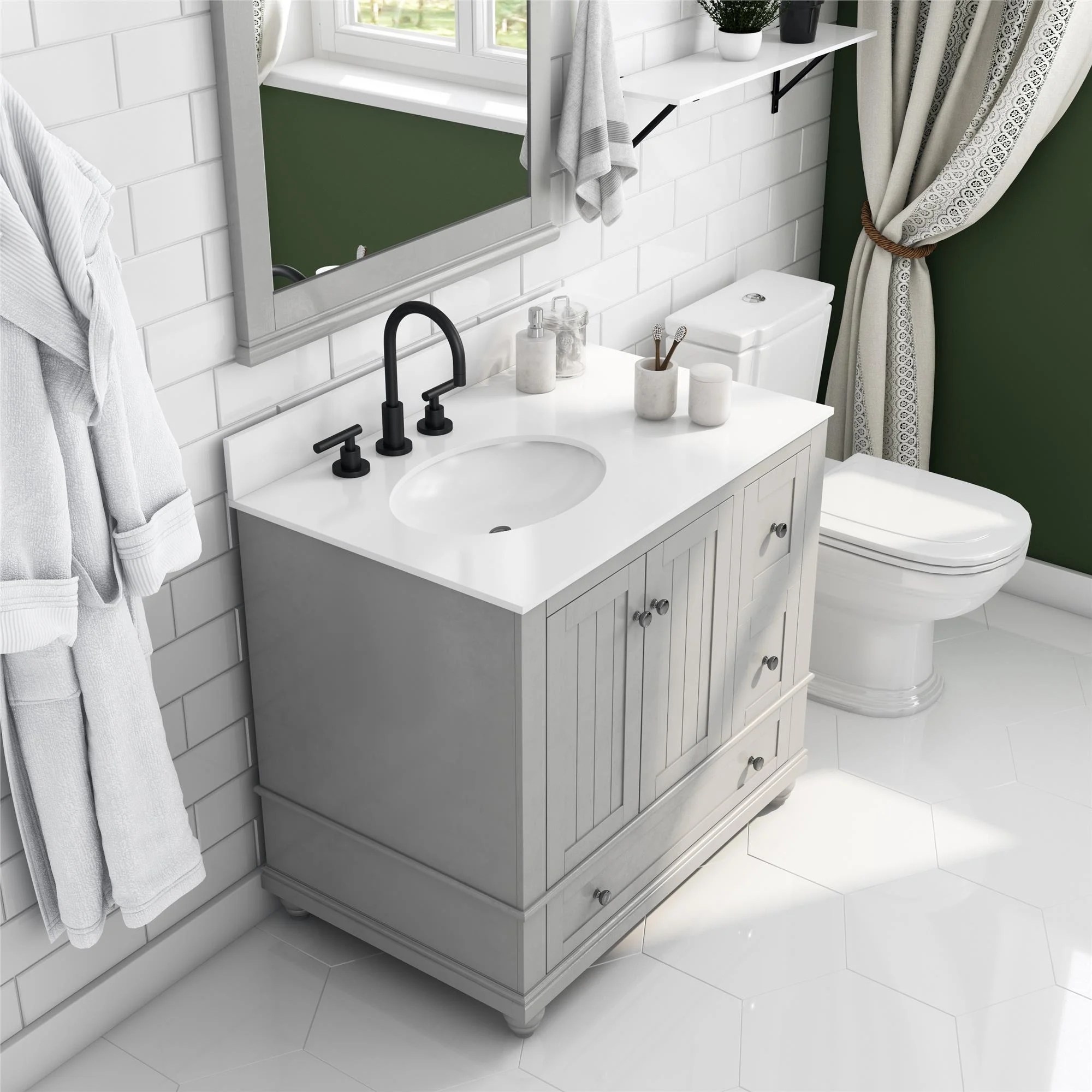 Dorel Living Monteray Beach 36 Inch Bathroom Vanity with Sink, Gray