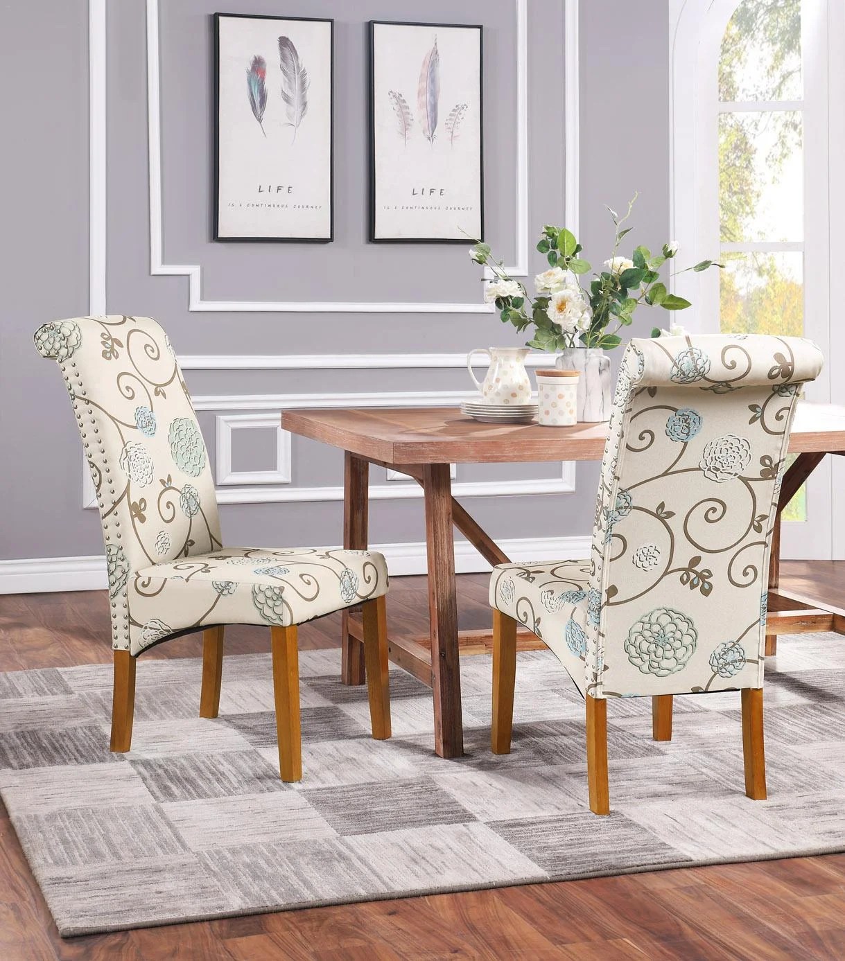 2piece dining chair, fabric upholstered chair with solid wood legs