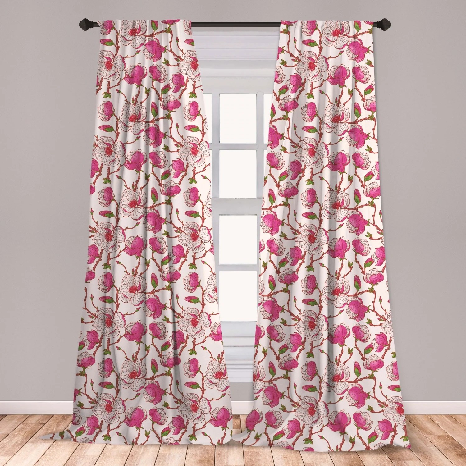 Flower Curtains 2 Panels Set, Romantic Spring Branches Bursting into