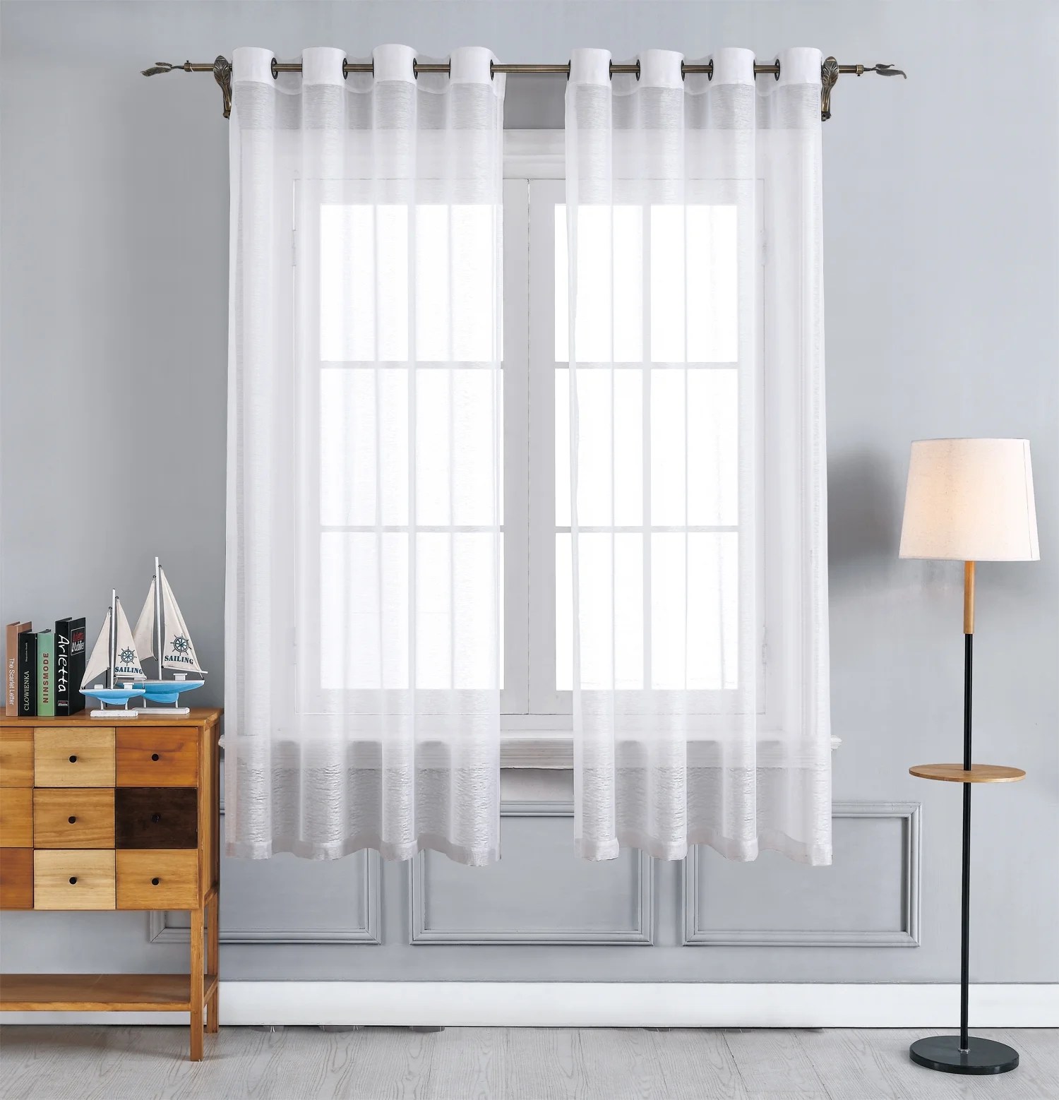 WPM White Sheer Window Curtain Panels for Bedroom, Kitchen, Kids Room