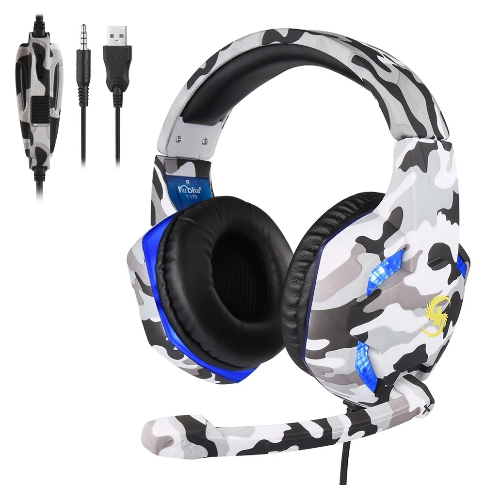 KUBITE T176 Gaming Headset 3.5mm+USB Plug OverEar Headphone with