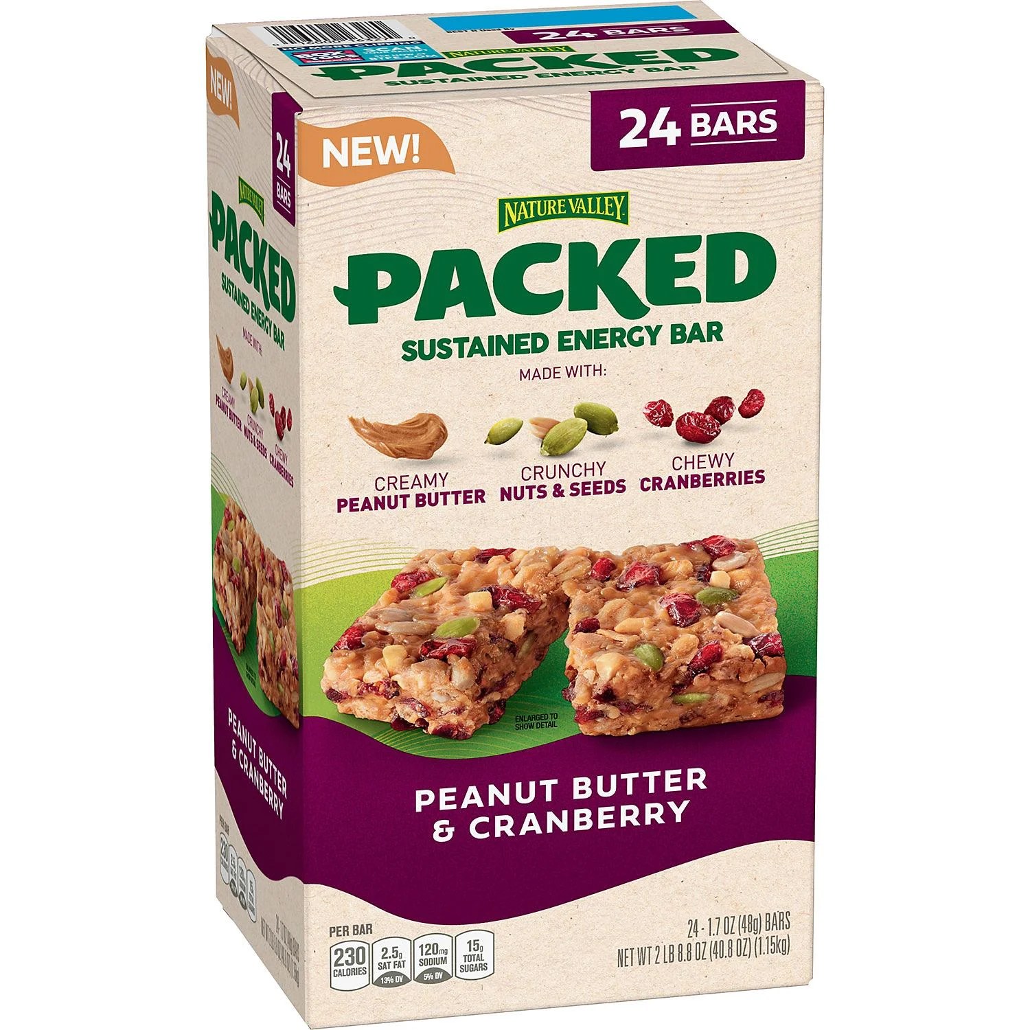 Nature Valley Packed Sustained Energy Bar, Peanut Butter &amp; Cranberry