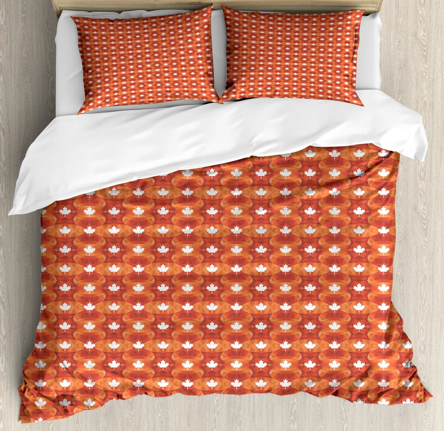 Burnt Orange Duvet Cover Set, Canadian Maple Leaf