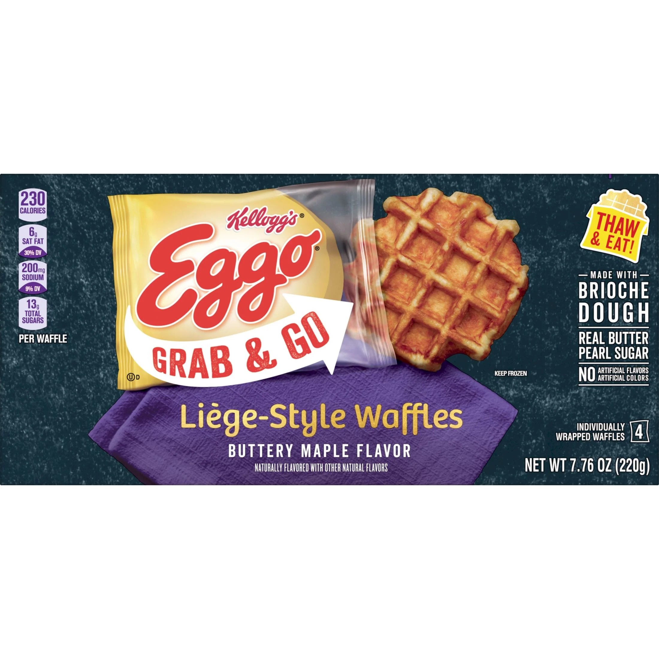 Eggo Buttery Maple Frozen Grab & Go Waffles, 7.76 oz, 4 Count (Frozen