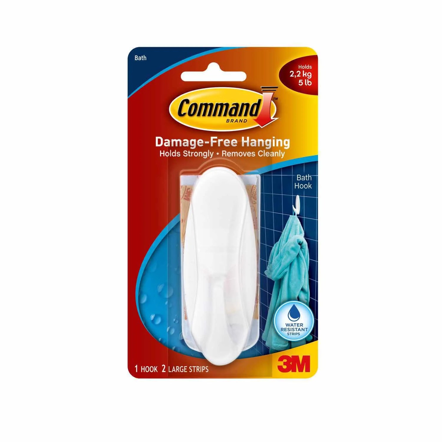 Command Large Designer Hook with WaterResistant Strips, 1 Hook, 2