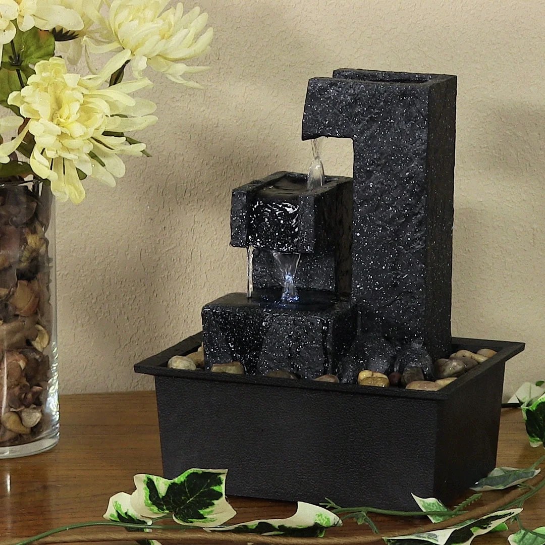 Sunnydaze Square Tiered Small Tabletop Water Fountain, 10.5 inch