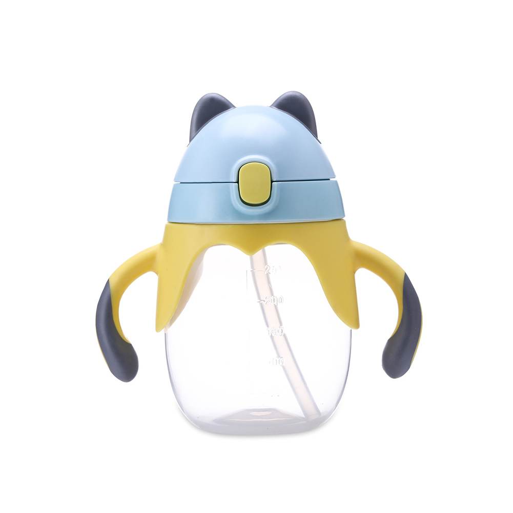 SANWOOD 300ml Cartoon Cat Handled Silicone Sippy Cup Baby Training