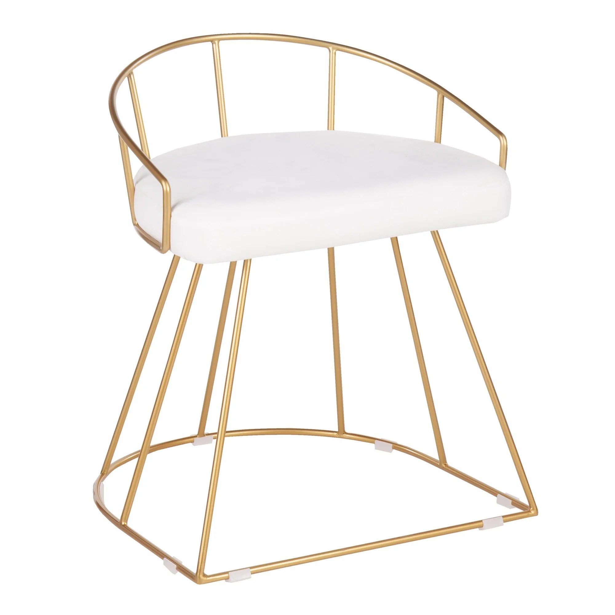 Canary Glam/Contemporary Vanity Stool in Gold Metal and White Velvet by