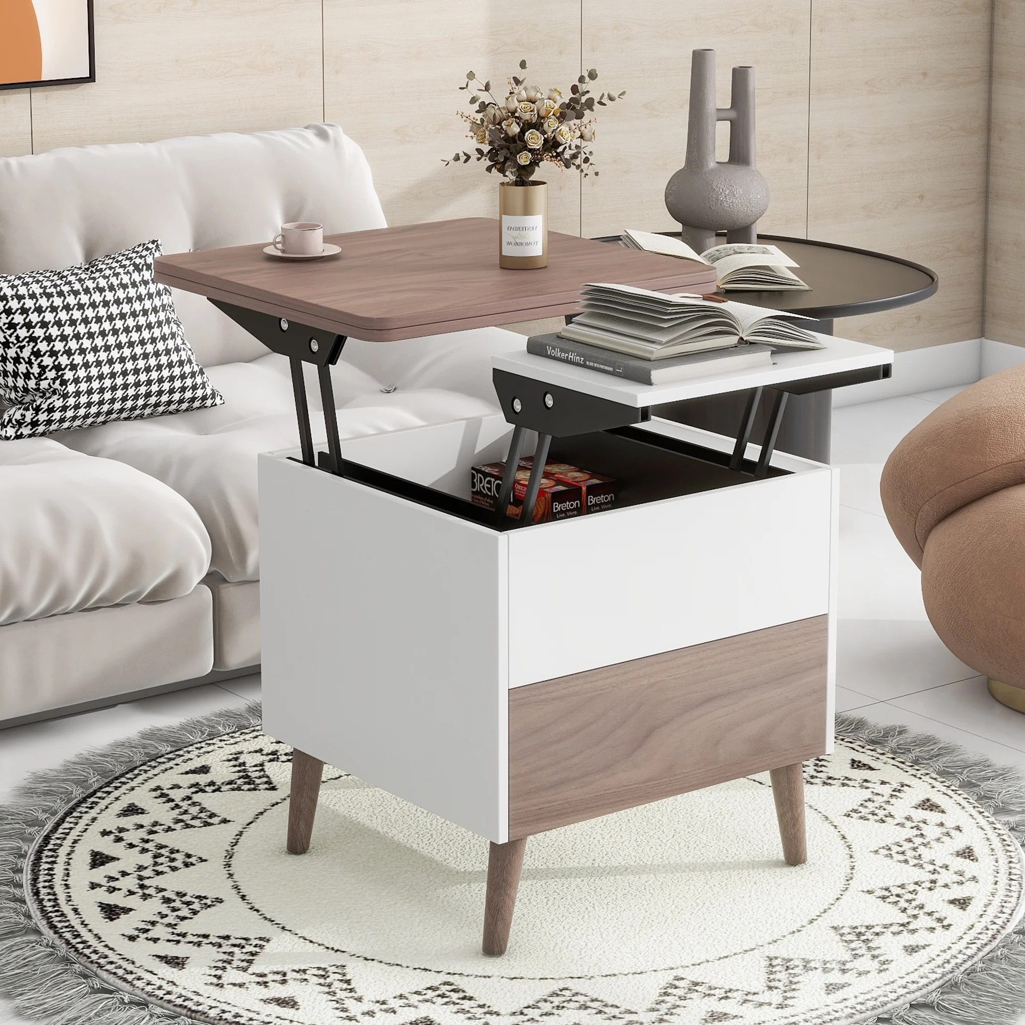 2 in 1 Coffee Table Modern Multi-functional Dining-table with Dual Lift