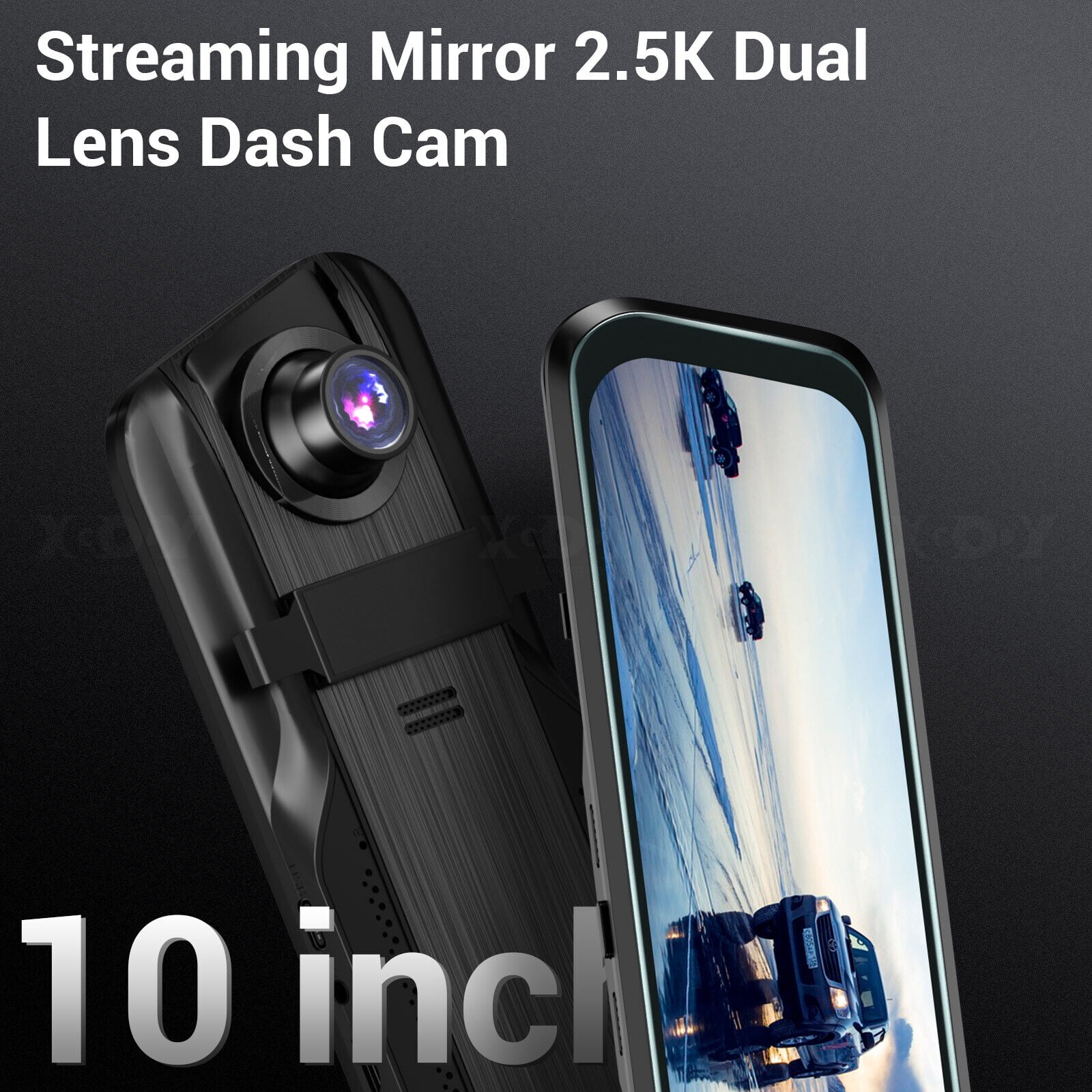 2.5K Ultra HD 10" Rearview Mirror Dash Cam Front Rear Dual Lens GPS