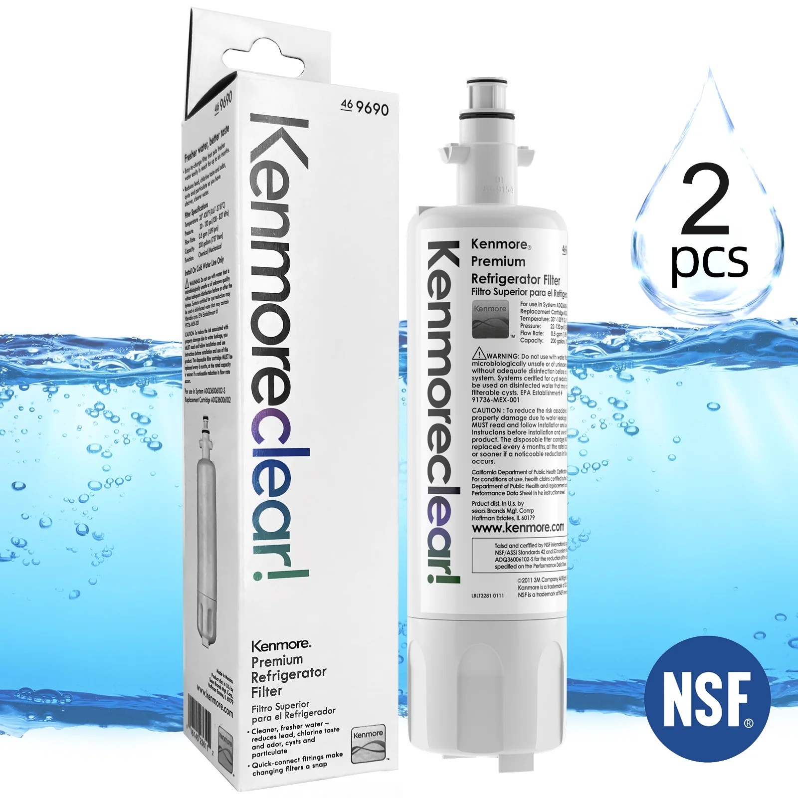2 Pack Kenmore 9690 Refrigerator Water Filter, Compatible with LT700P