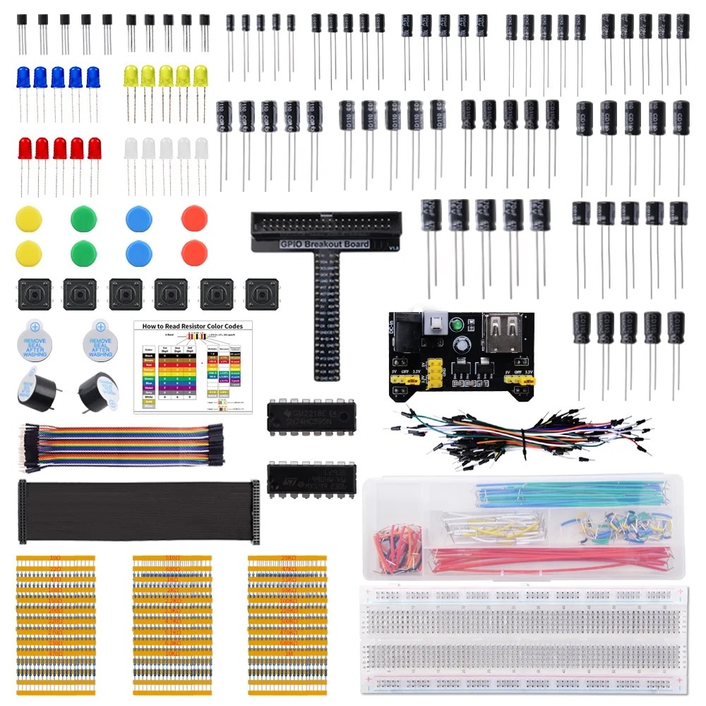 52Pi Electronics Component Fun Kit with Power Supply Module, Breadboard