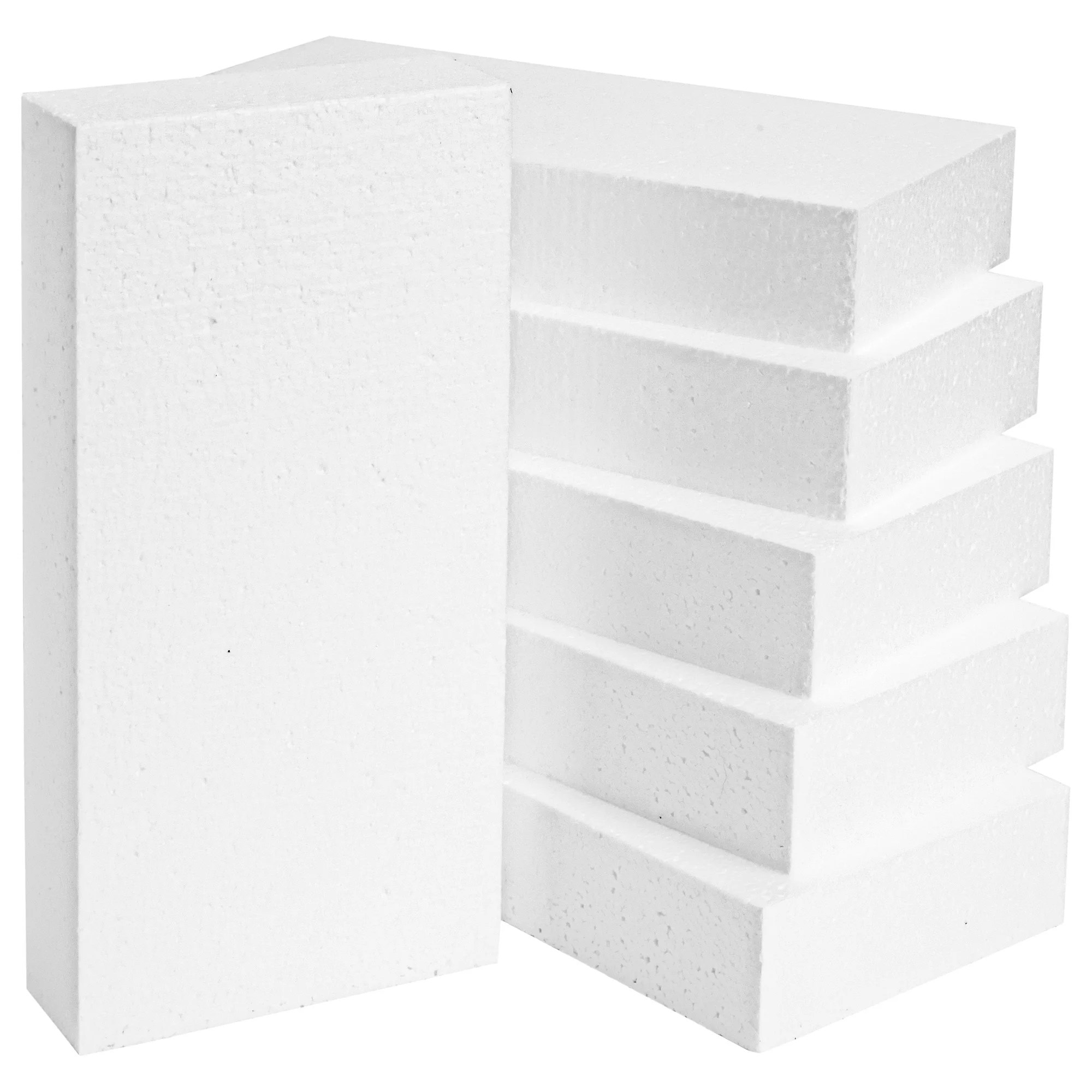 6 Pack Rectangle Foam Blocks for Crafts, Floral Arrangements, DIY School Projects (12 x 6 x 2 In