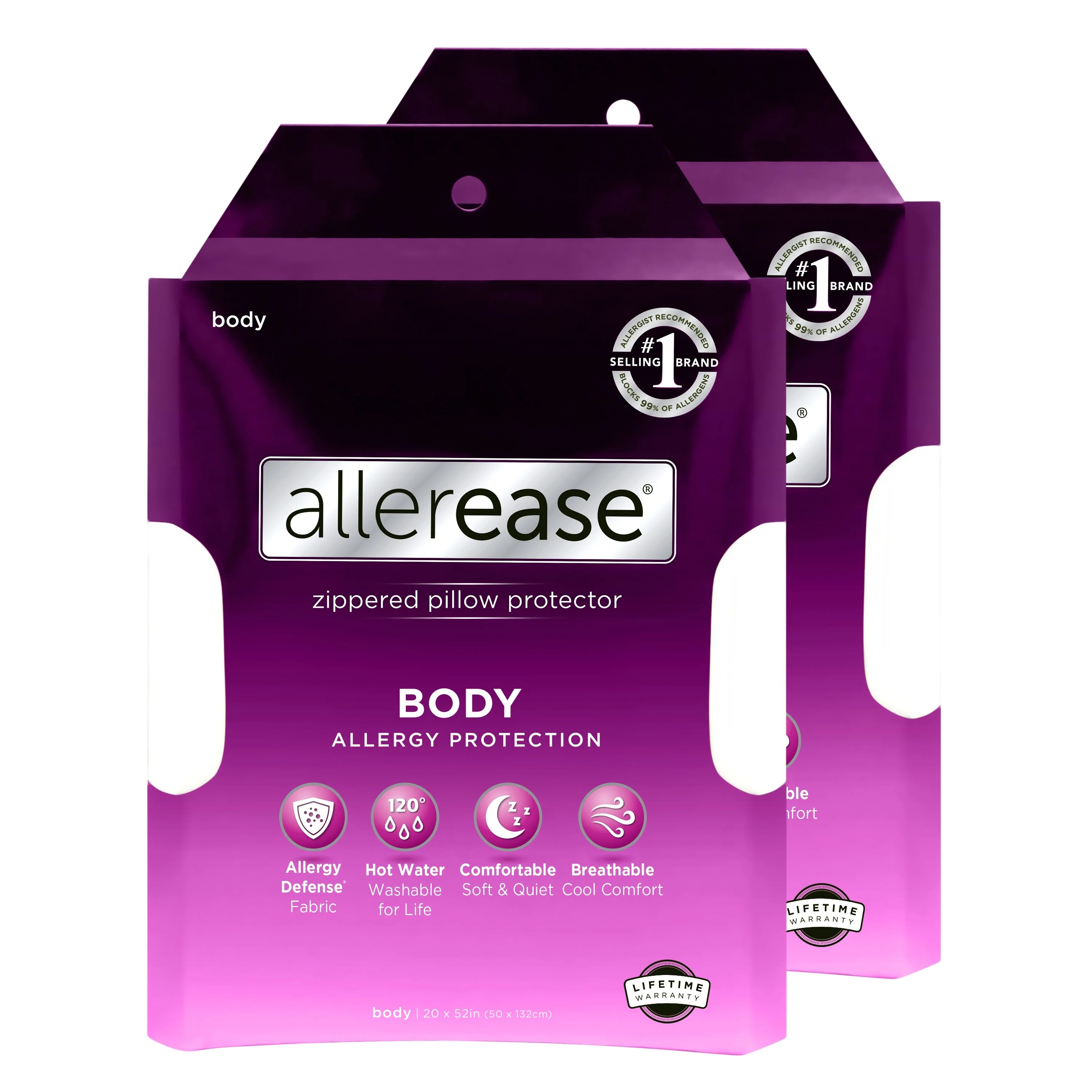 Allerease Allergy Protective Body Pillow Cover, Zippered Pillow