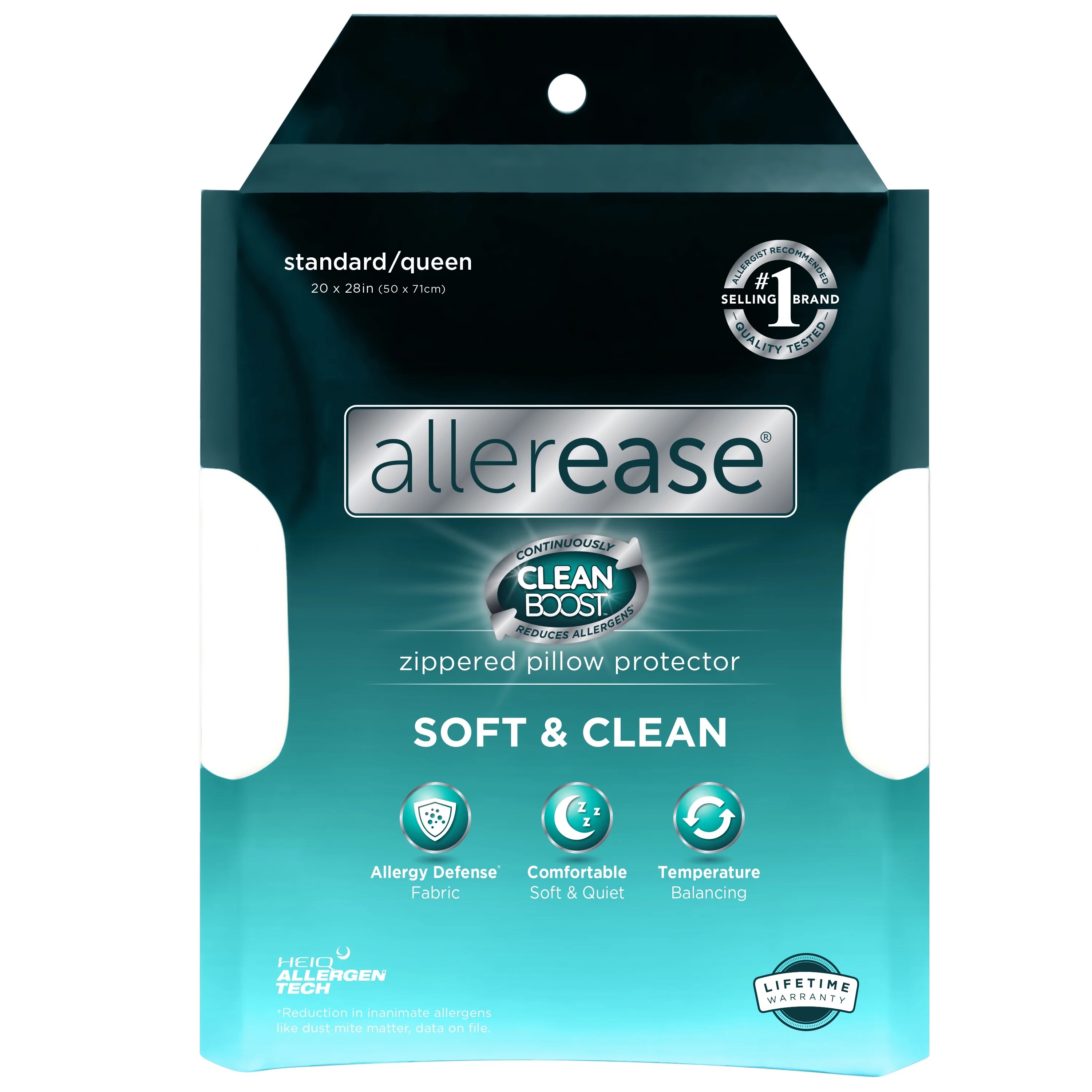 Allerease Clean Boost Zippered Pillow Protector, Standard/Queen