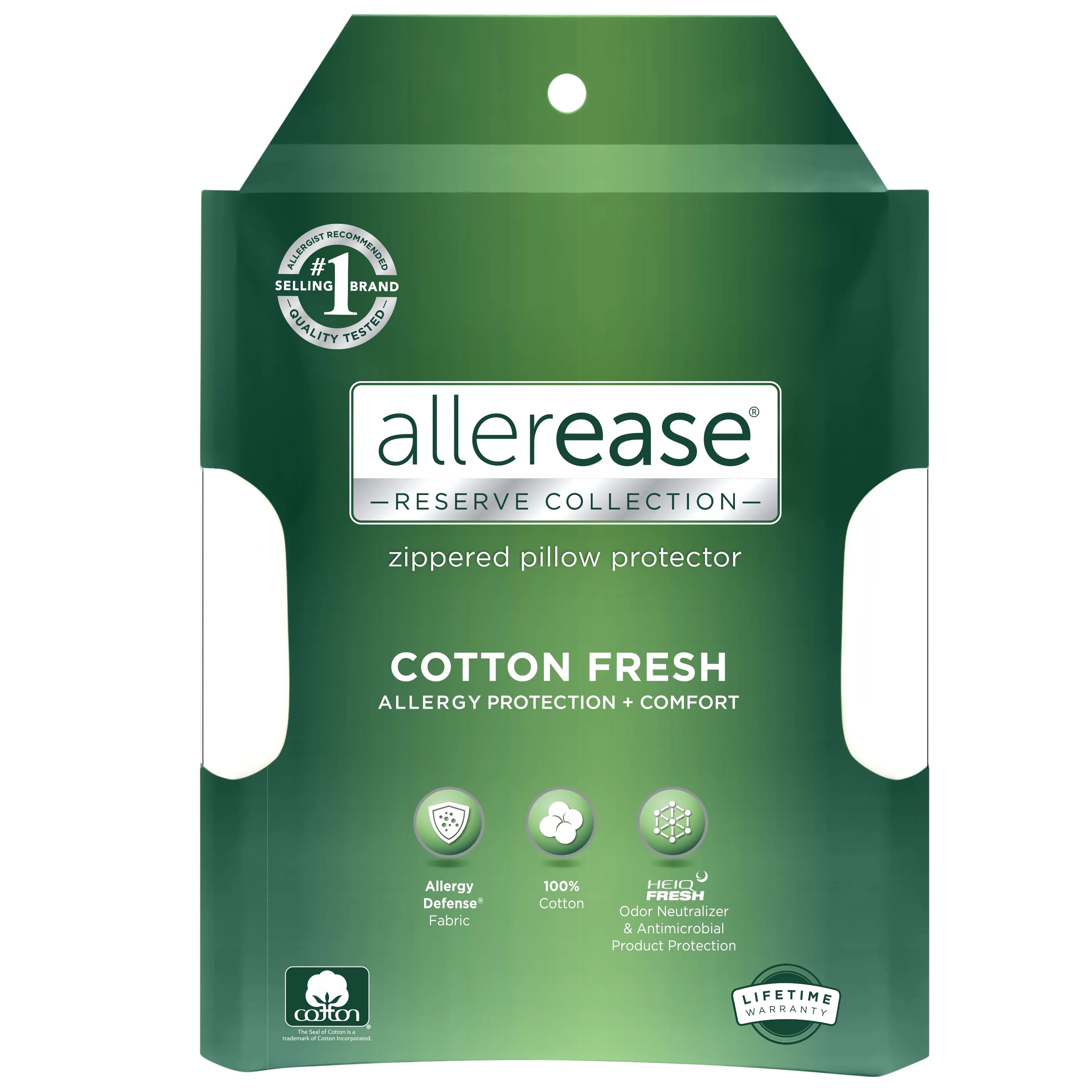 Allerease Cotton Fresh Zippered Pillow Protector, Standard/Queen