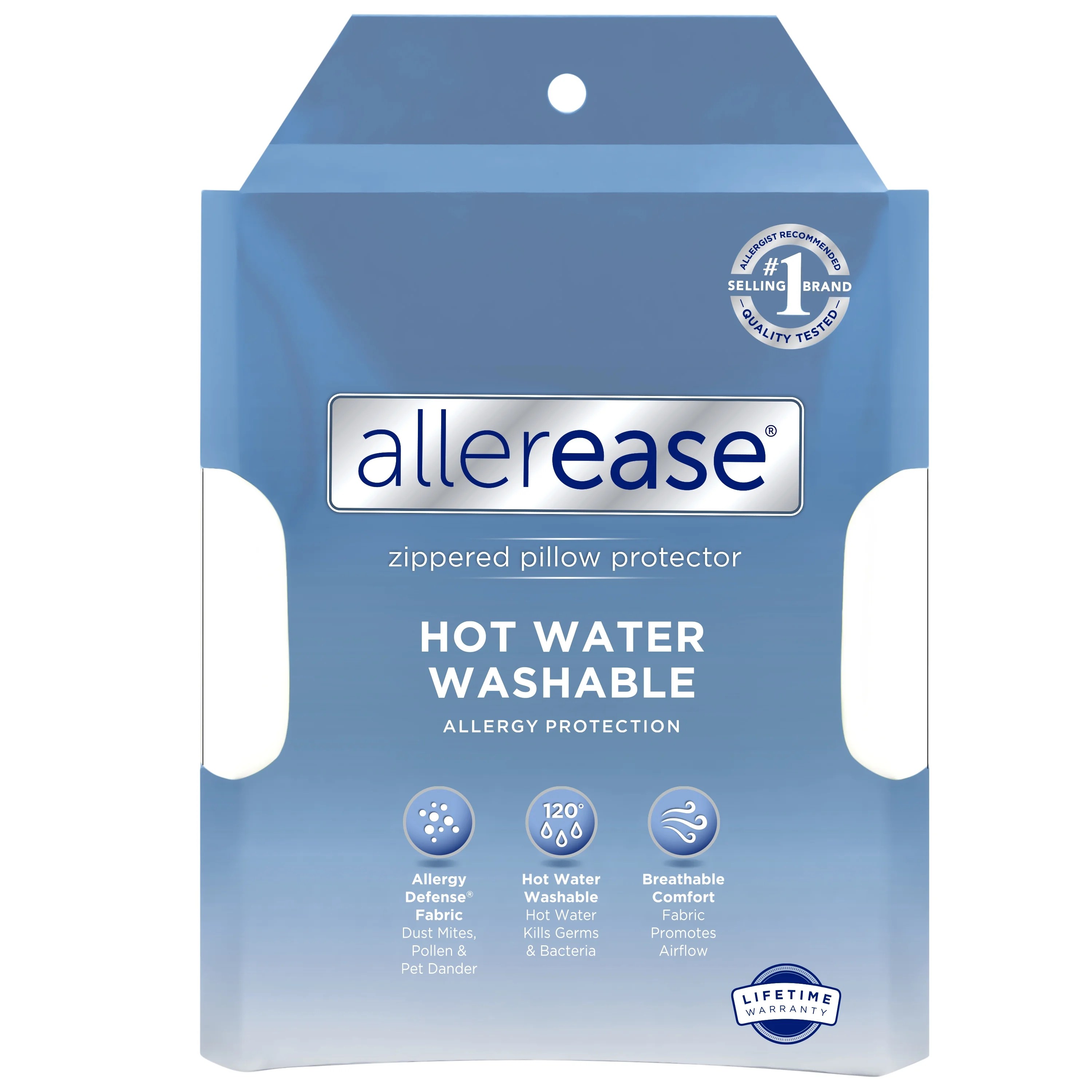 Allerease Hot Water Washable Zippered Pillow Protector, Standard/Queen