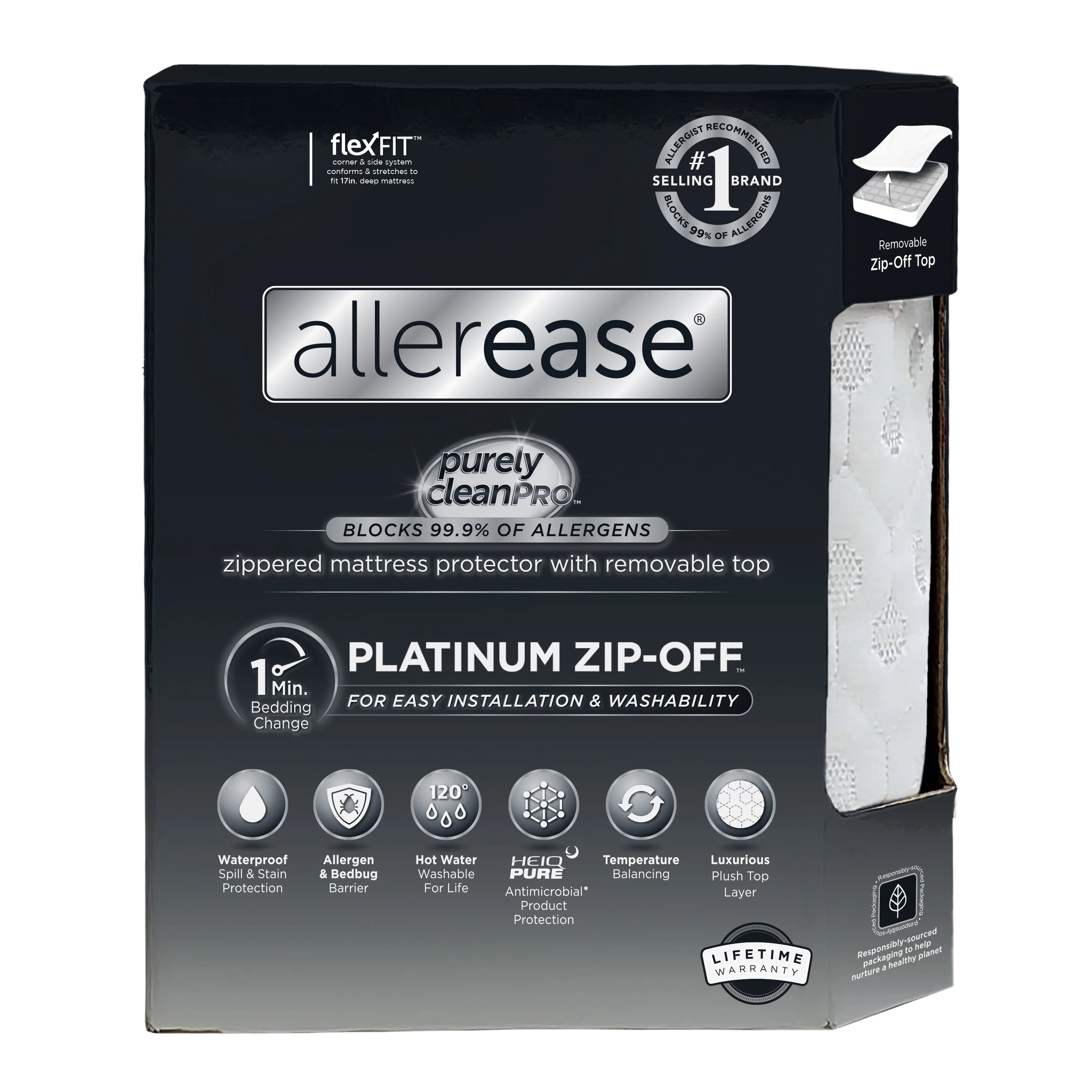 Allerease Platinum Temperature Balancing ZipOff Top Mattress Protector