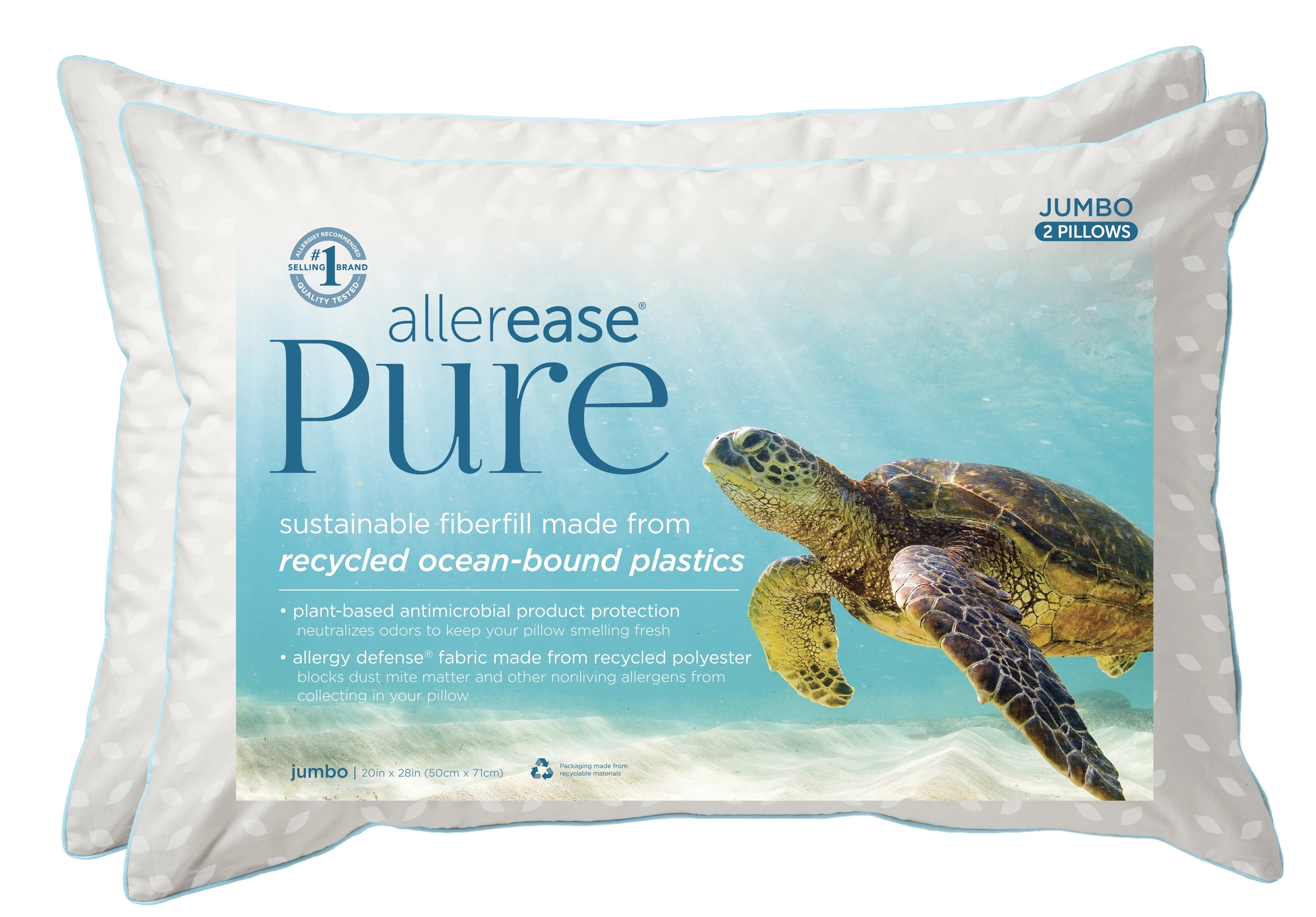 Allerease Pure Bed Pillow, Recycled Polyester, Standard/Queen 2 Pack