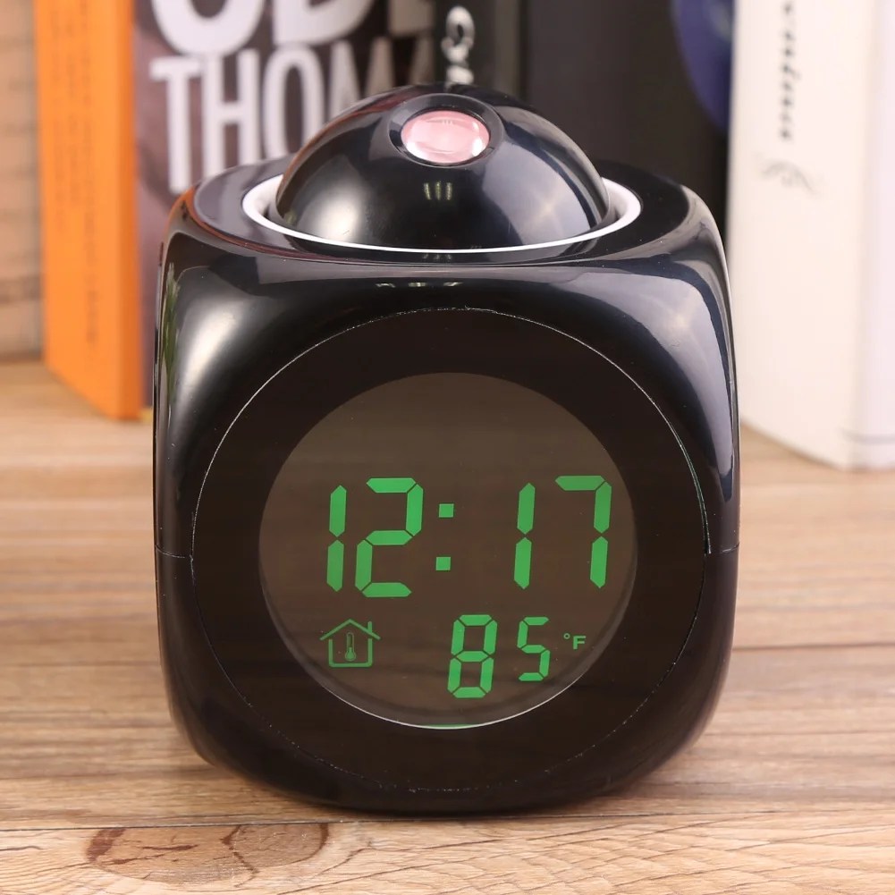 Black Multifunction Talking Projection Time Temp Display Alarm Clock