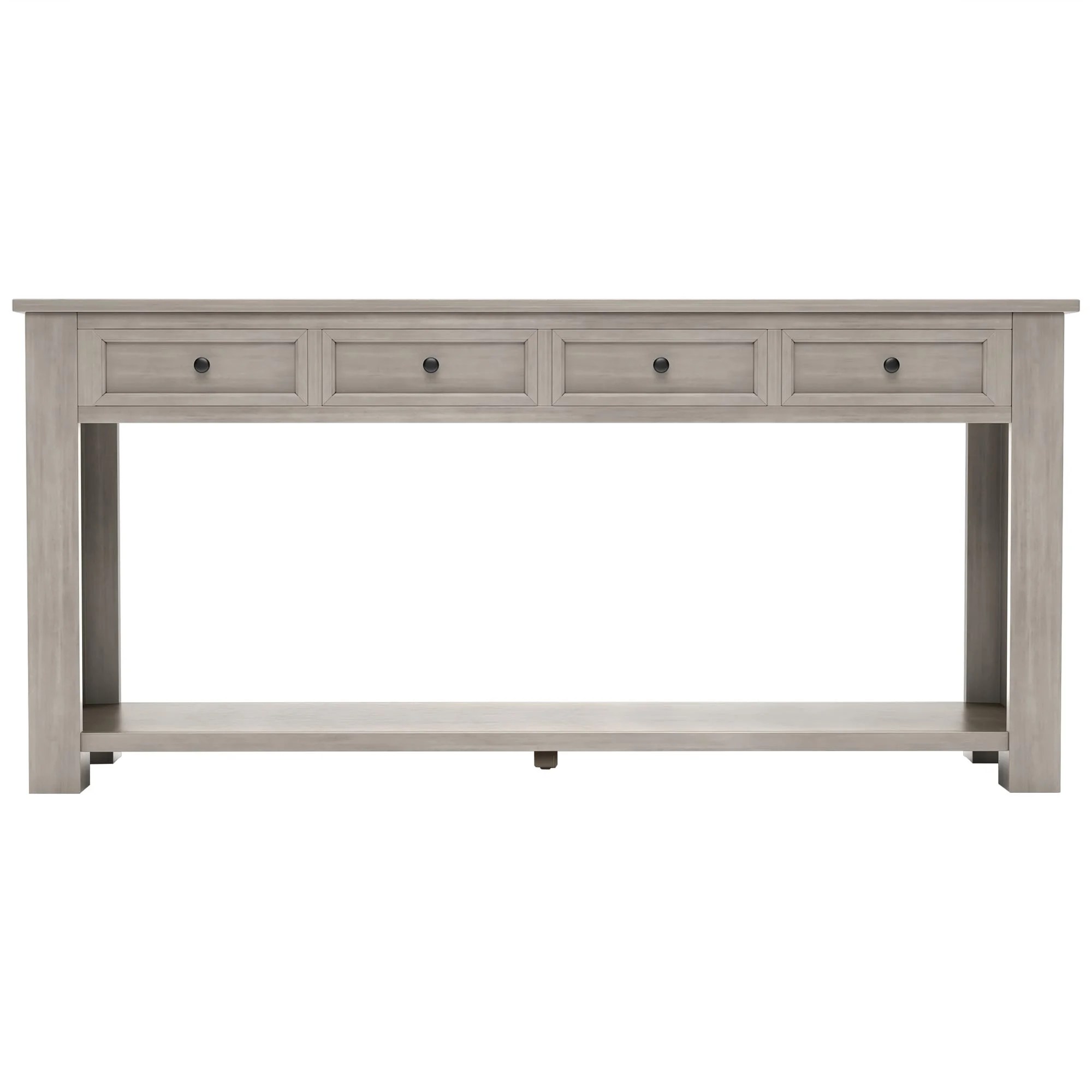 Console Table with Storage Drawers and Bottom Shelf Gray Wash