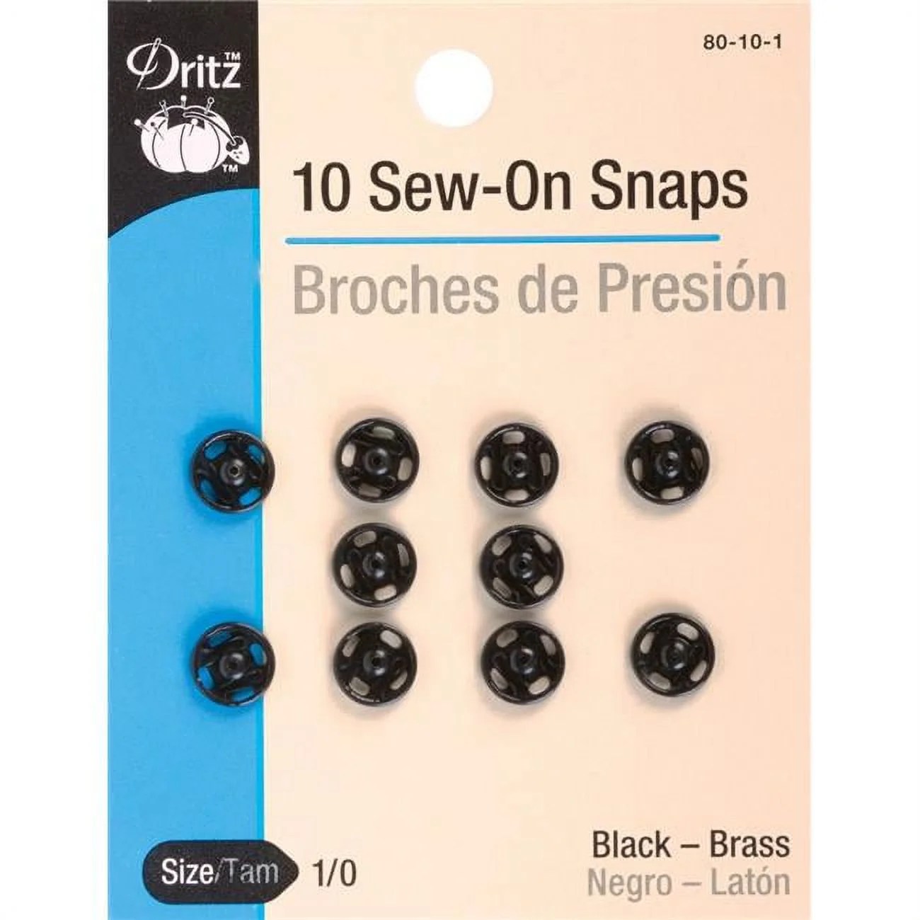 Dritz Black Sew On Snaps Size 1/0 10 Sets (80101)