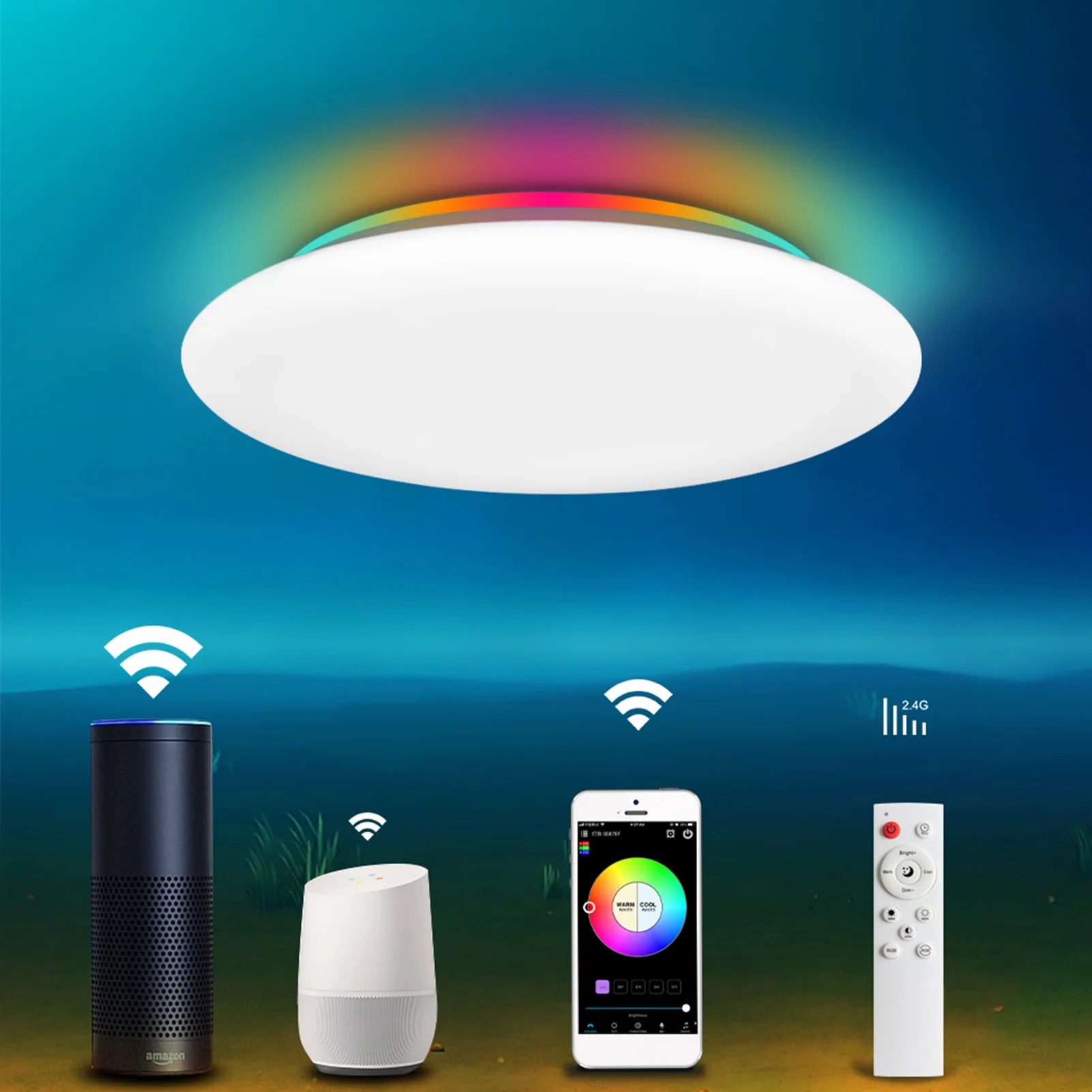 Flush Mount Ceiling Light with APP & Remote Control, RGB Color Changed