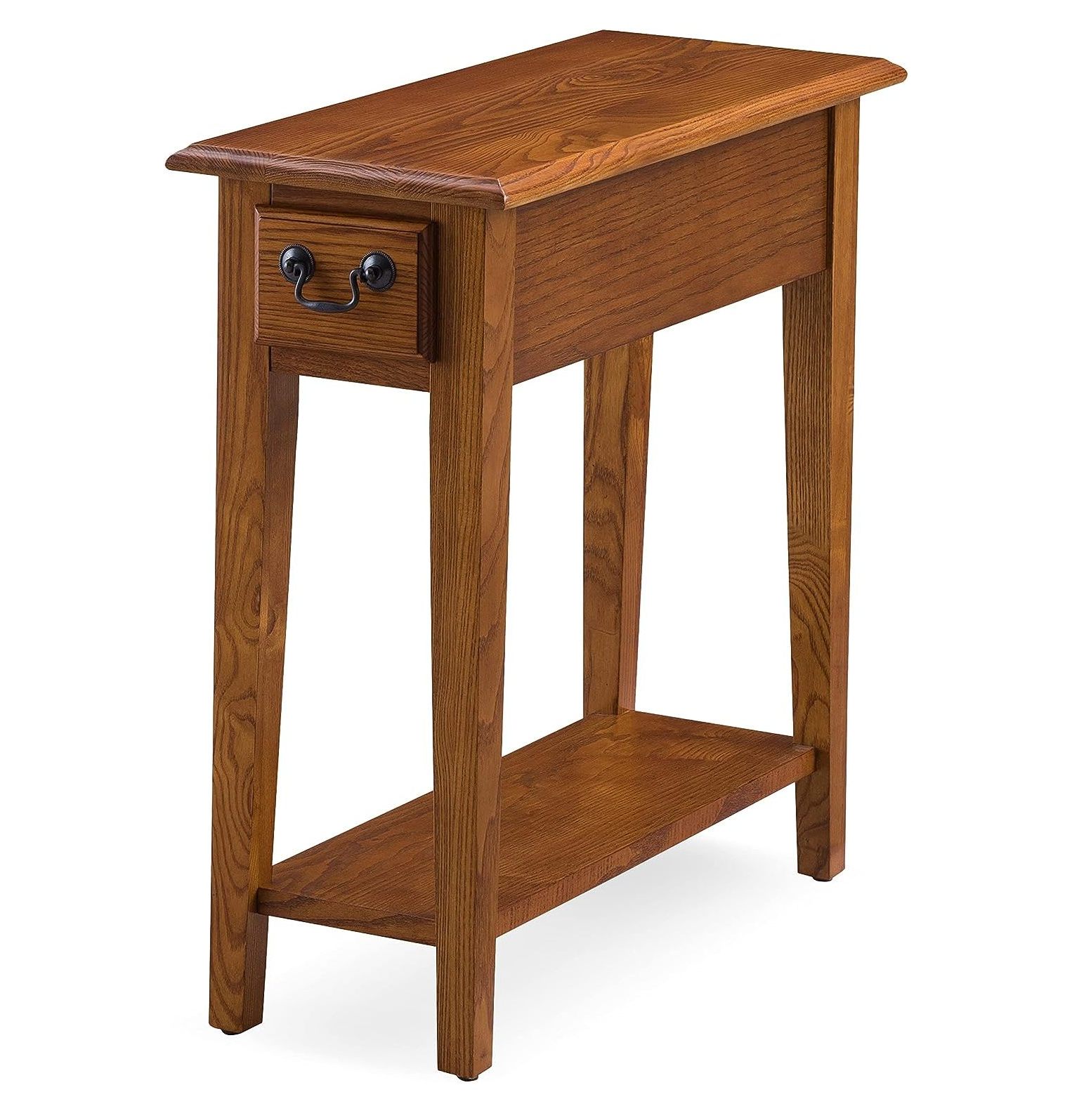 GnHoCh One Drawer Narrow Side Table with Shelf, Hand Applied Rustic Oak