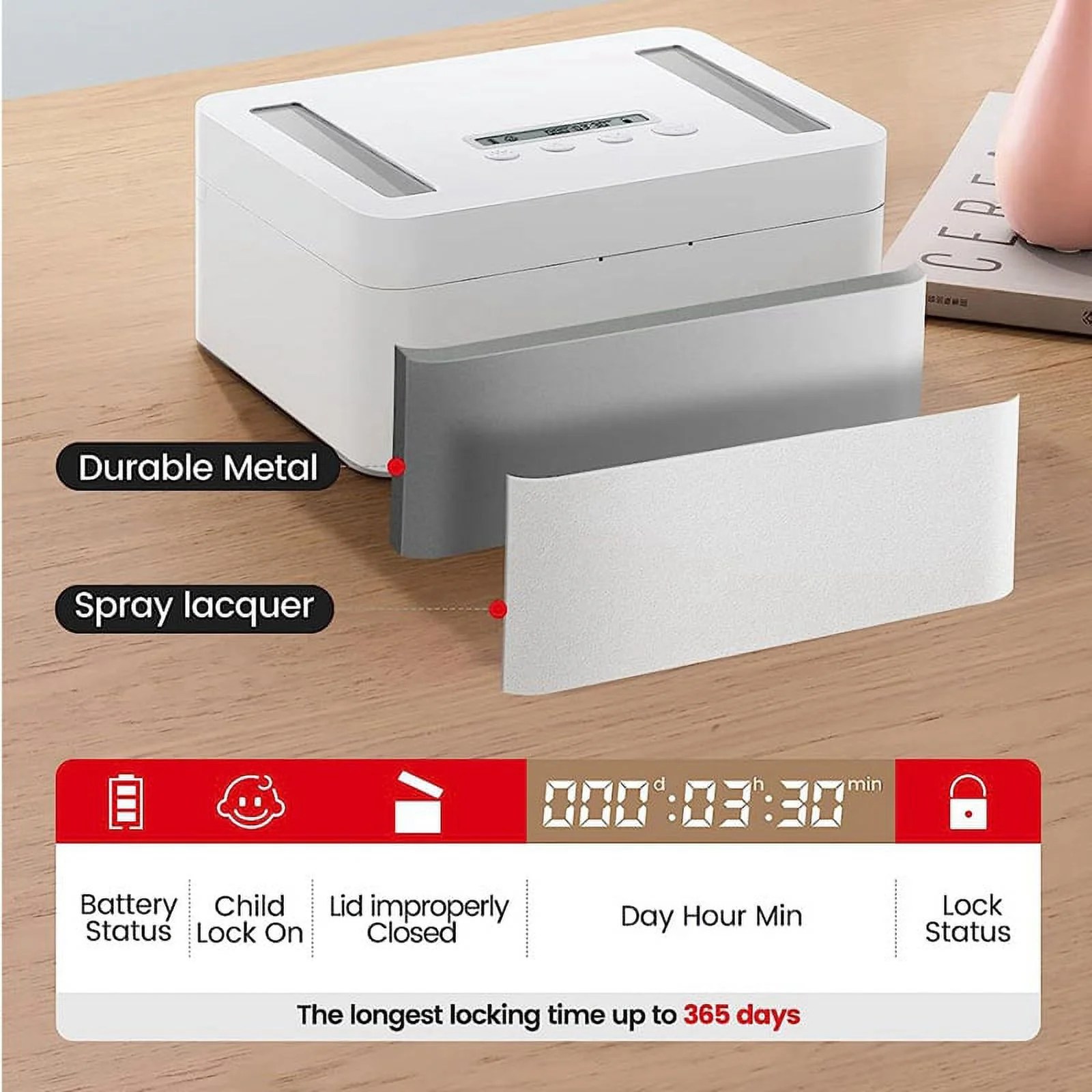 Metal Timed Lock Box,Time Lock Box with Child Lock and LED Display,SelfControl Timer Locker for