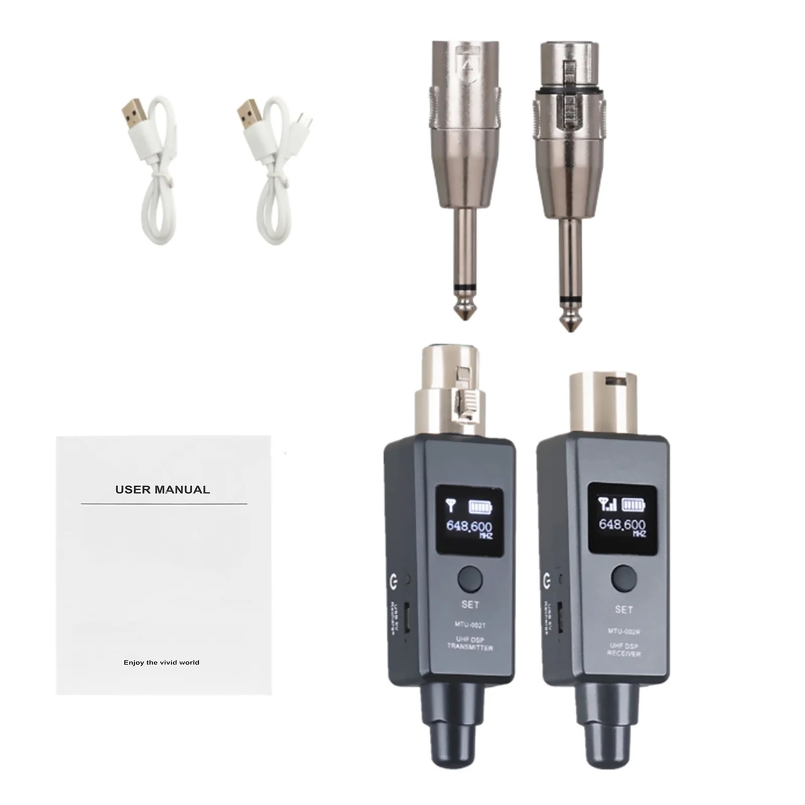 Metal Wireless Microphone Transmitter Receiver, Rechargeable Wireless XLR Transmitter and