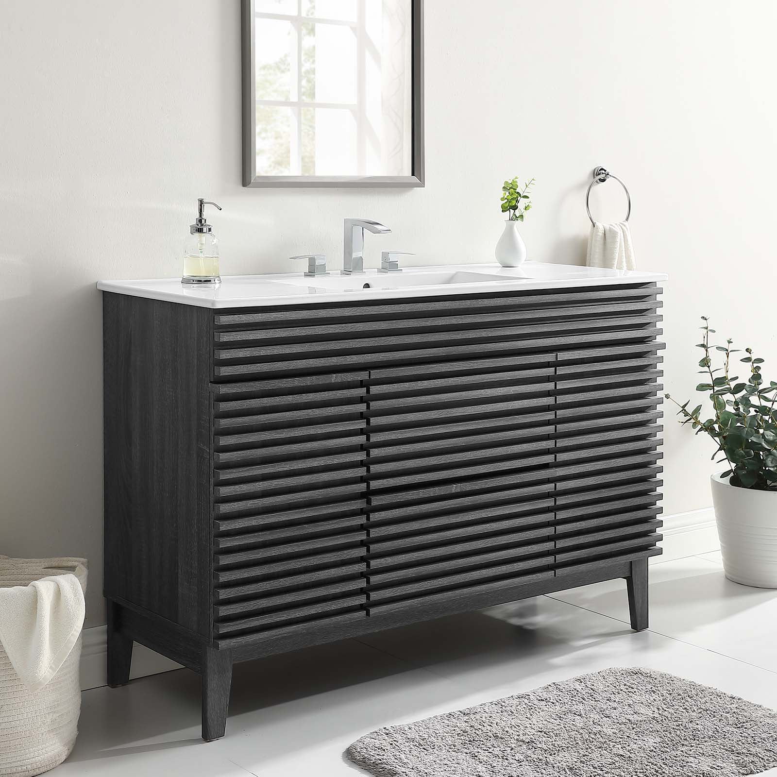 "Modway Render 48"" Single Sink Bathroom Vanity in Charcoal White with