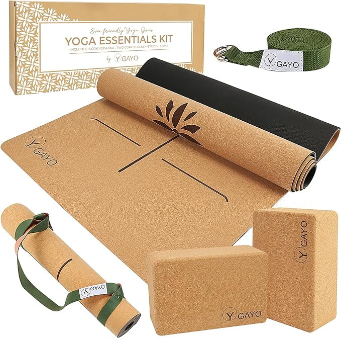 Premium Cork AllinOne Yoga Essentials Kit Large Cork Yoga Mat and