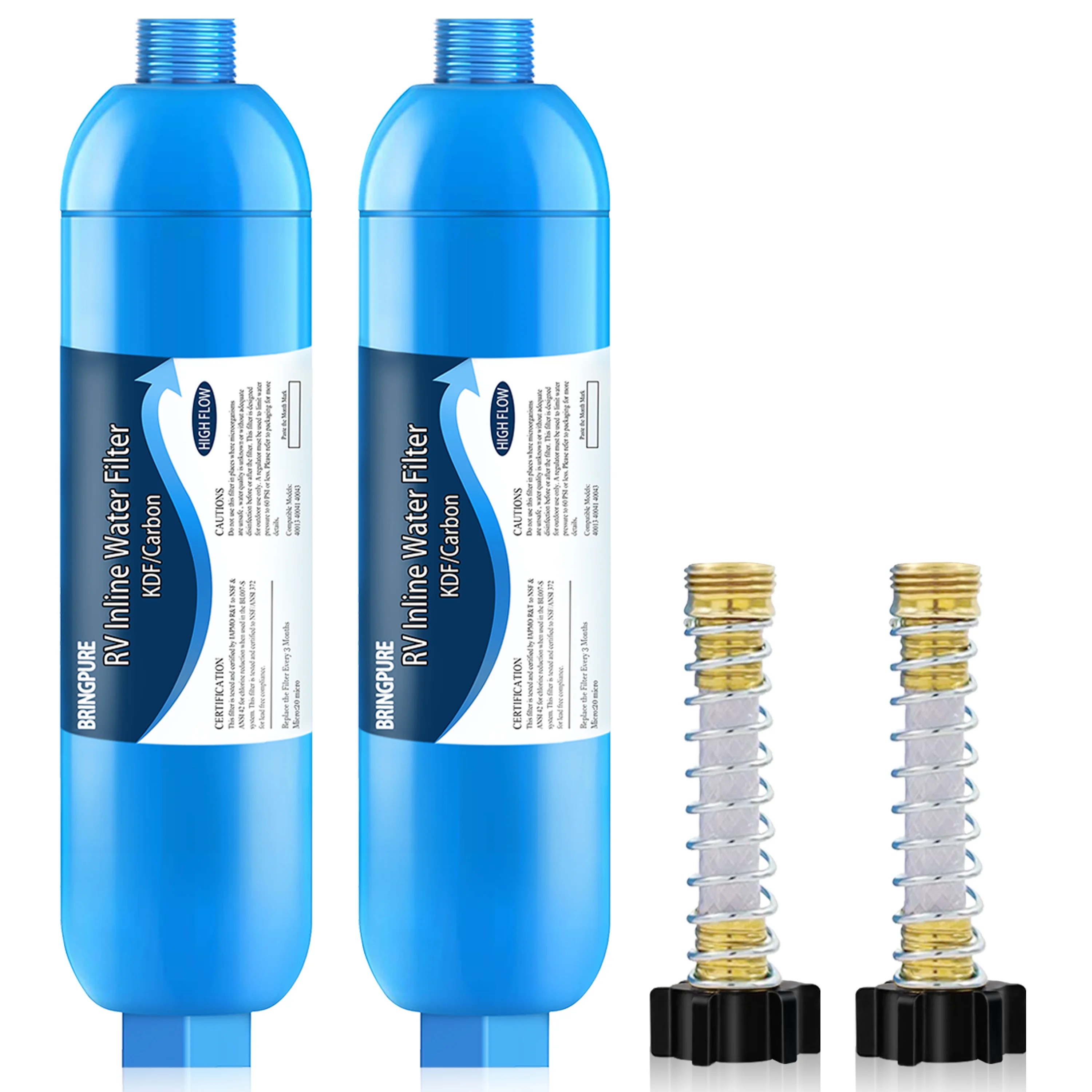 RV Inline Water Filter with Flexible Hose Protector, NSF 42/372 Certified, Reduce Chlorine, Odor