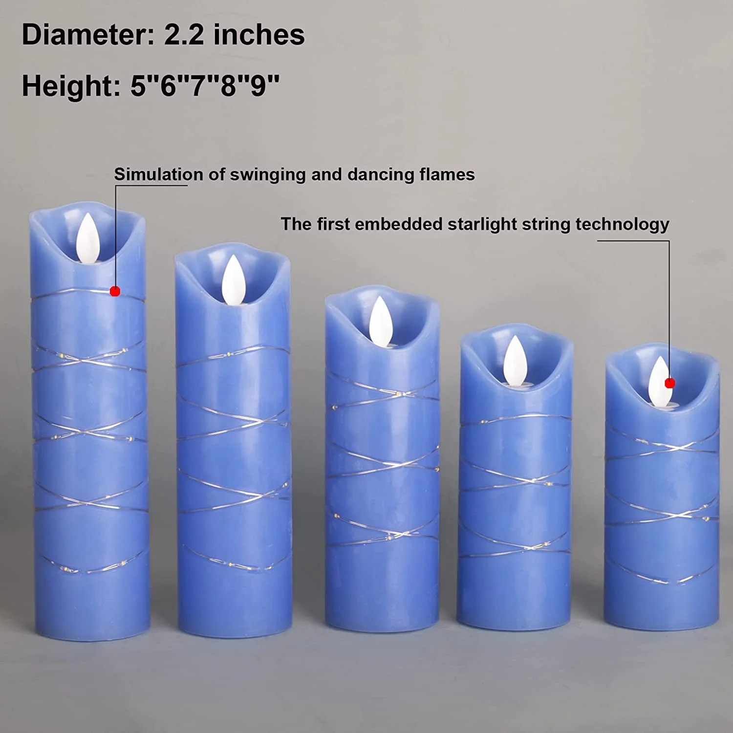 Royal Blue Flameless Candle, Builtin Star String, Pack of 5 LED