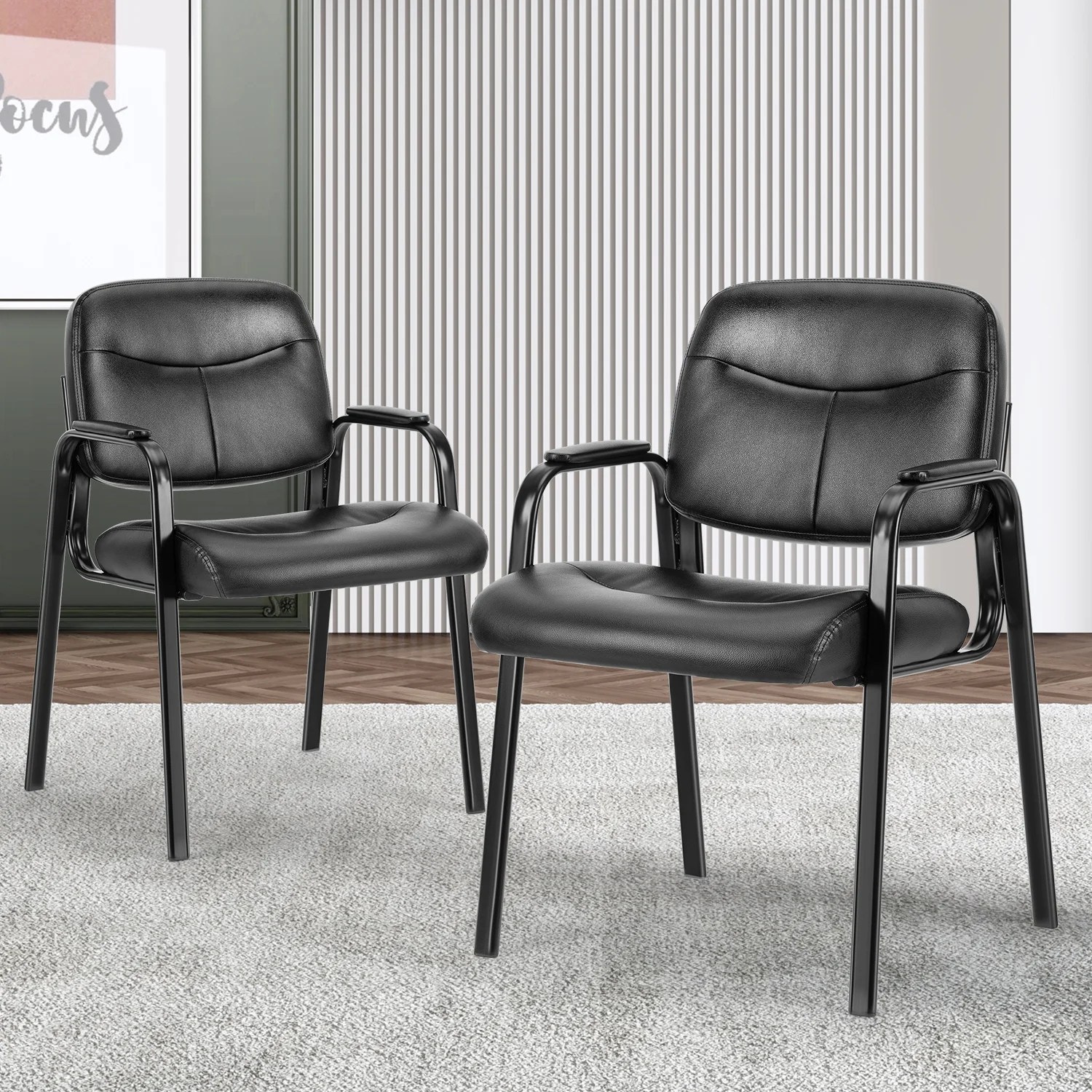Ergonomic Leather Reception Chairs with Arms, Set of 2 Perfect for