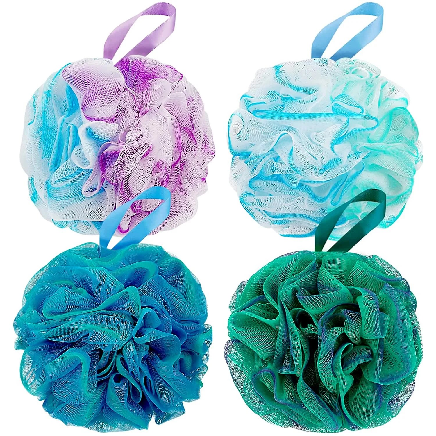 Casewin Loofah Bath Sponge Pack Soft, Large Shower Puffs, Set of 4 in