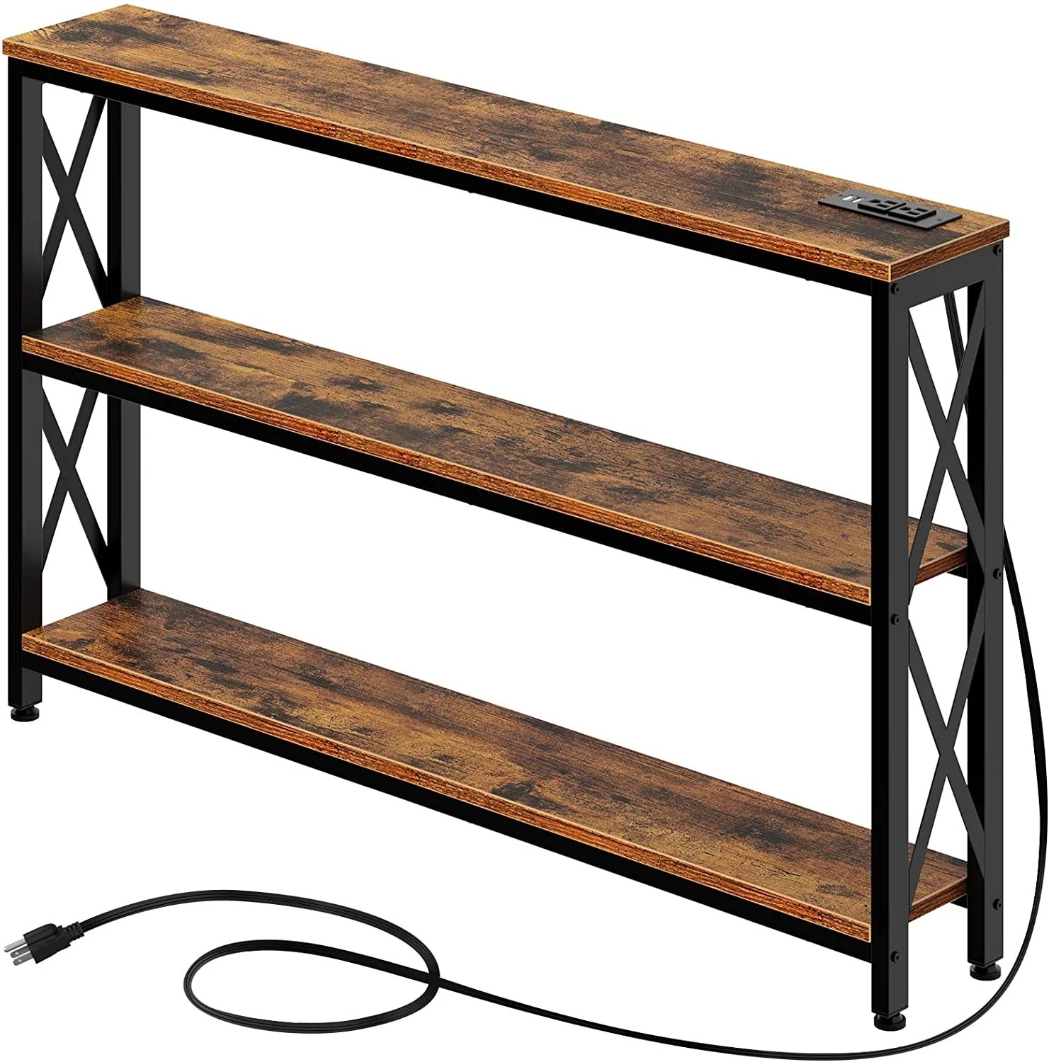 Sofa Table with Charging Station, 3 Tier Narrow Console Table with