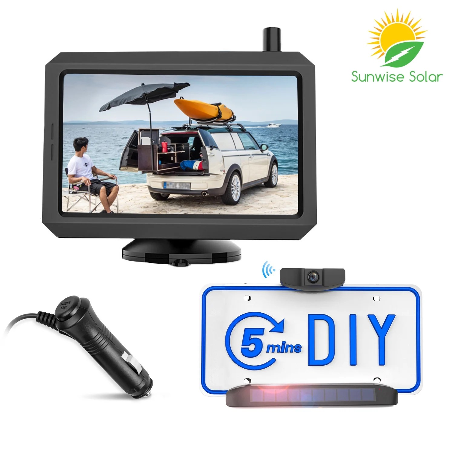 Solar Wireless Backup Camera with Monitos for Trucks, Wireless Rear