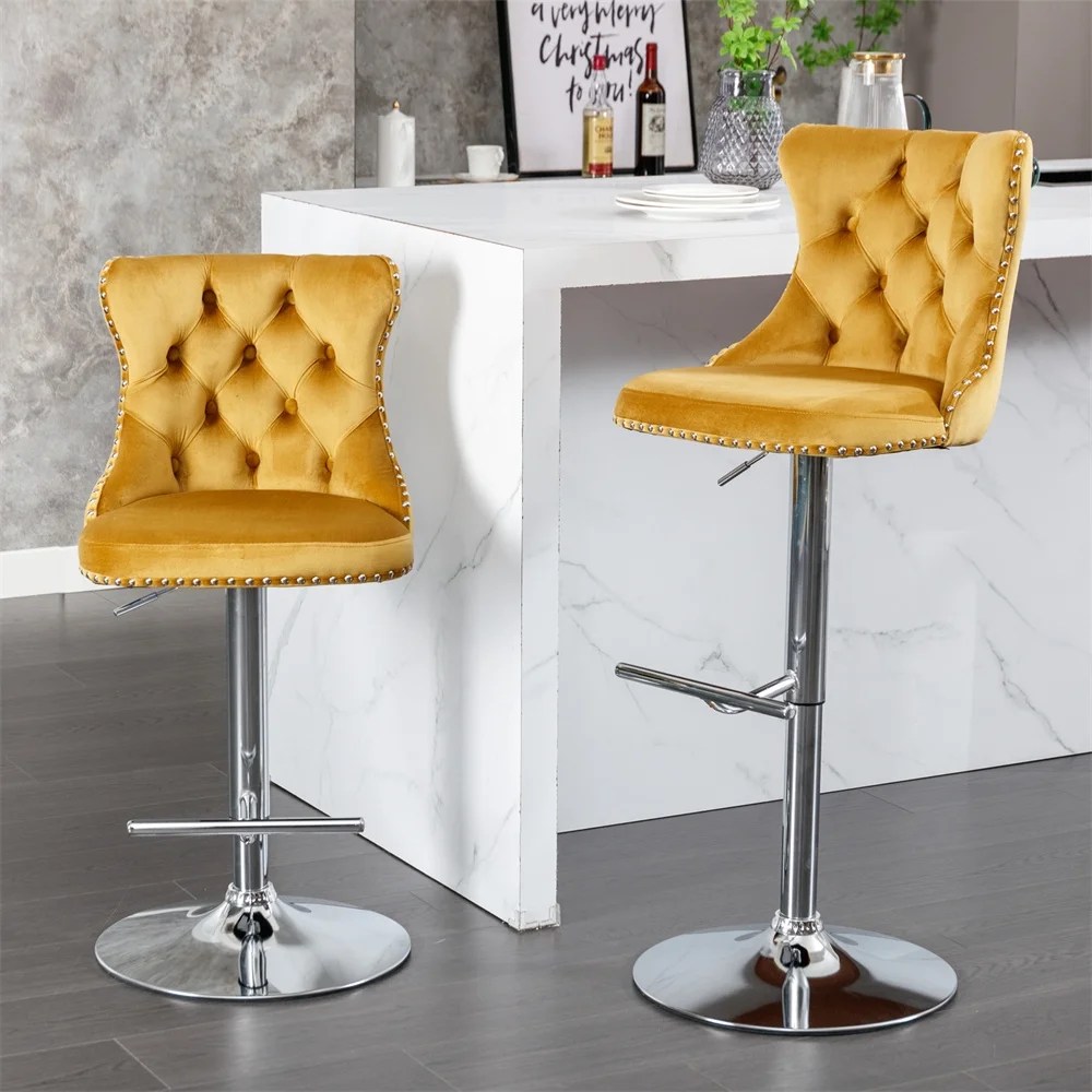 Swivel Velvet Barstools Set of 2, Upholstered Bar Stools with Backs