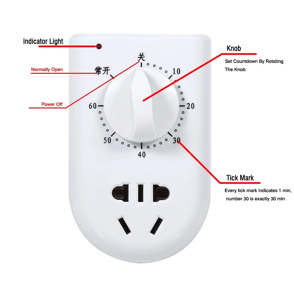 Tebru Timer Socket,1Pc AC 220V 10A Electronic Digital 60Min Countdown