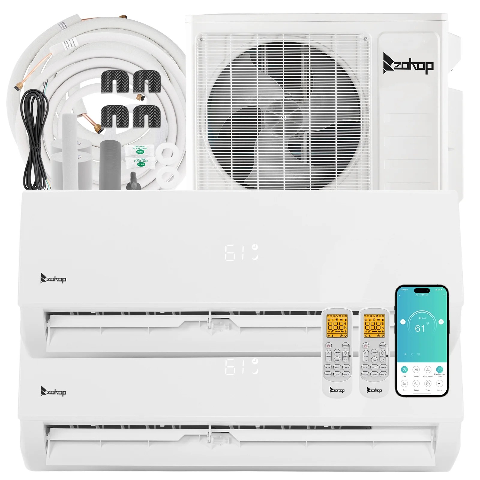 ZOKOP 18000BTU 2 Zone Mini Split AC Quiet, Energy Efficient with WiFi