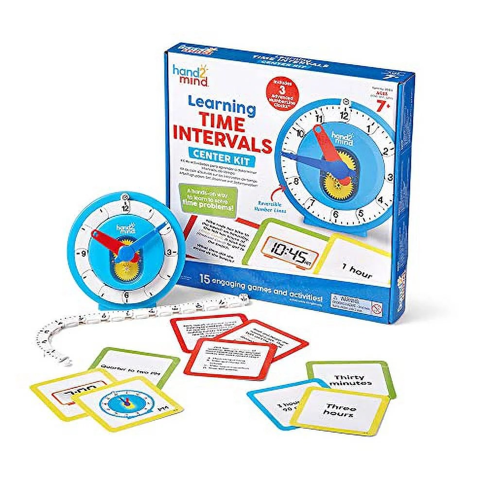 hand2mind Learning Time Intervals Center Kit, Advanced NumberLine Learning Clock Activity Set
