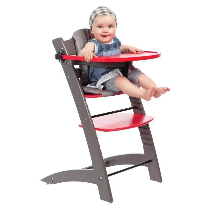 BADABULLE Chaise Haute Evolutive Taupe/Rouge Taupe et rouge Cdiscount