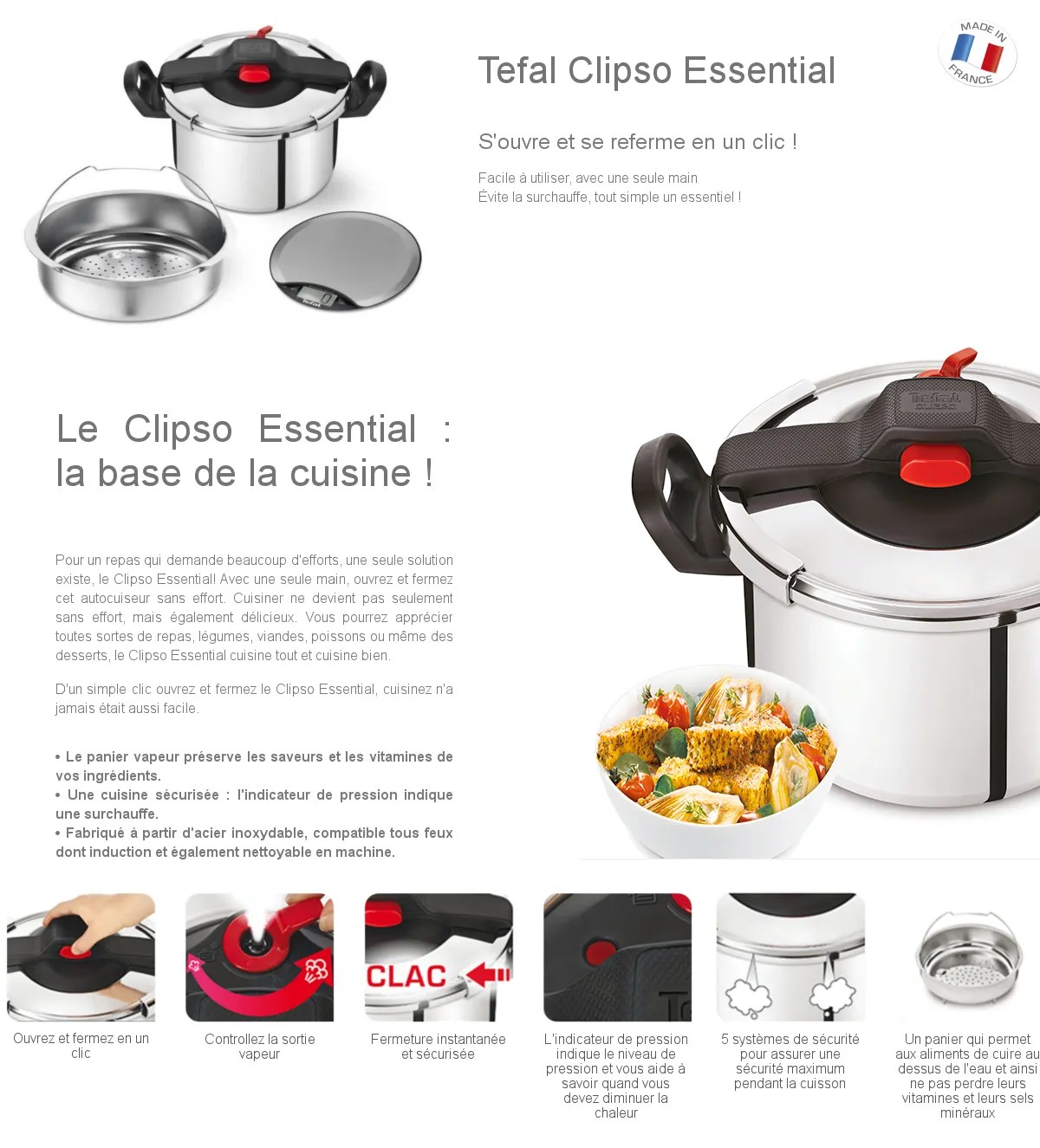 TEFAL CLIPSO ESSENTIAL Autocuiseur 7,5 l + Balance YY2379FA Toux feux